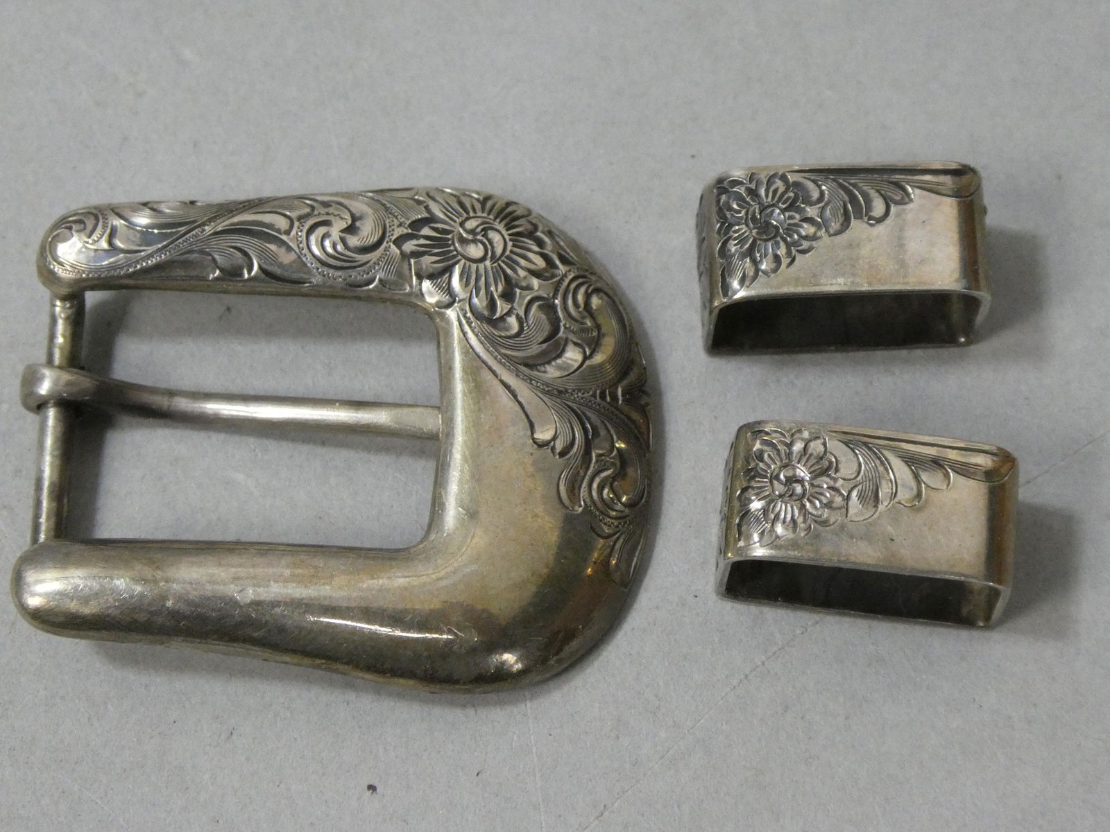 Vintage VOGT Mexico 935 Sterling Silver 3pc Belt Buckle Set (1 of 5)