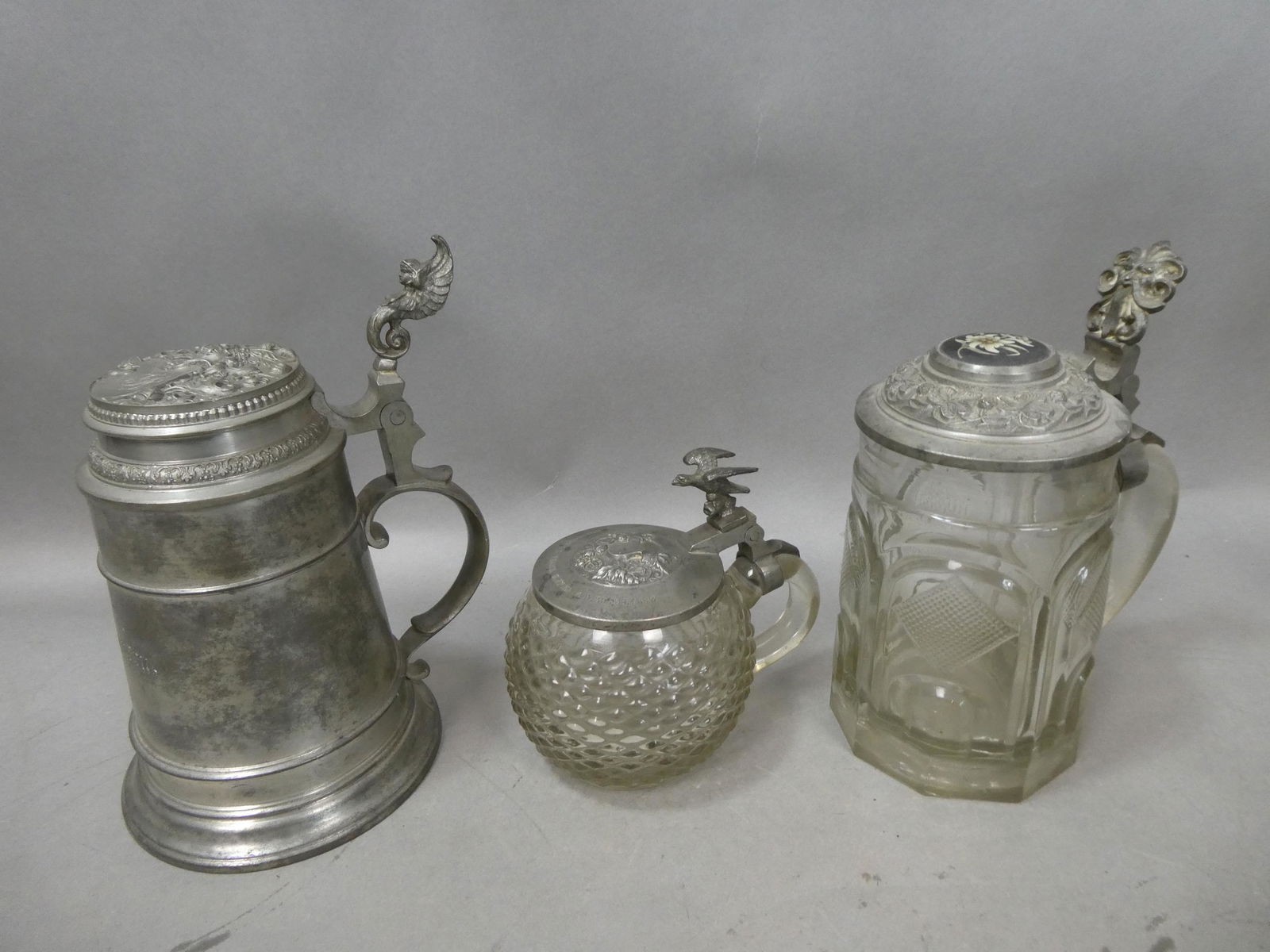 Lot 3 1904 1883 Antique Pewter & Glass Beer Steins Adalbert Franze etc (1 of 10)