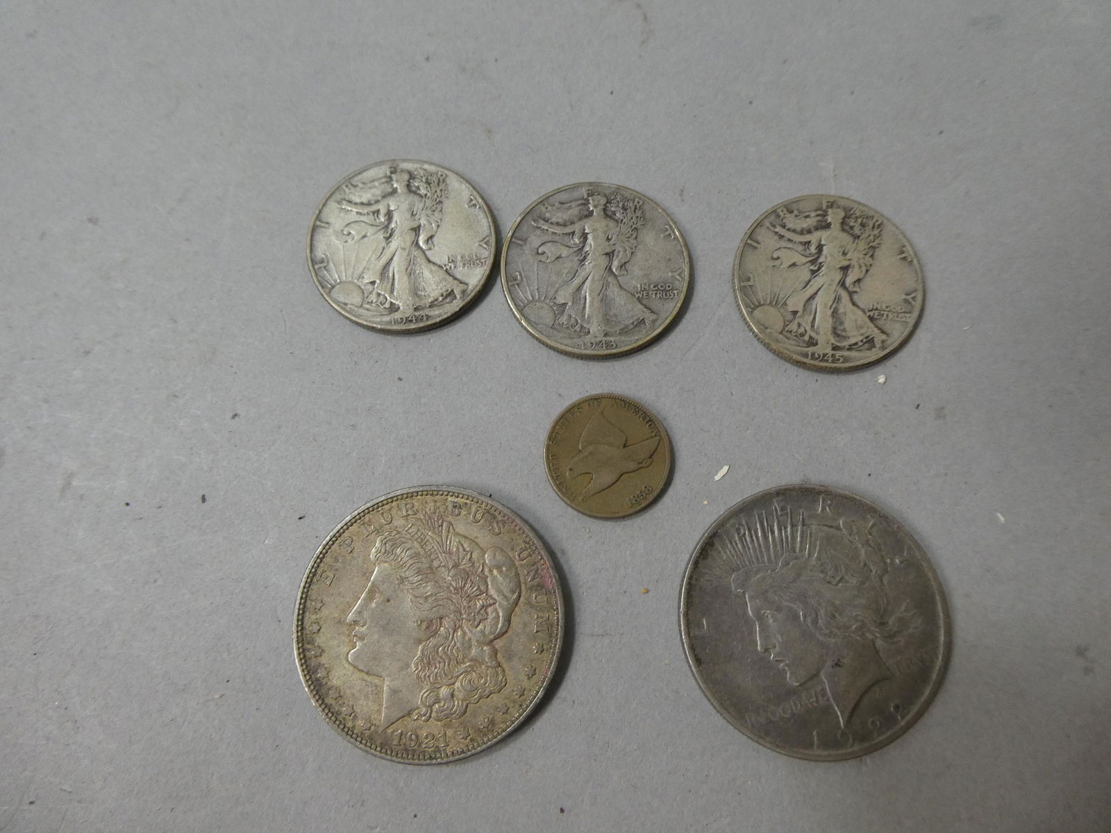 Lot 6 Old USA Coins 1858 Flying Eagle 1921 & 1922 One Dollar etc (1 of 7)