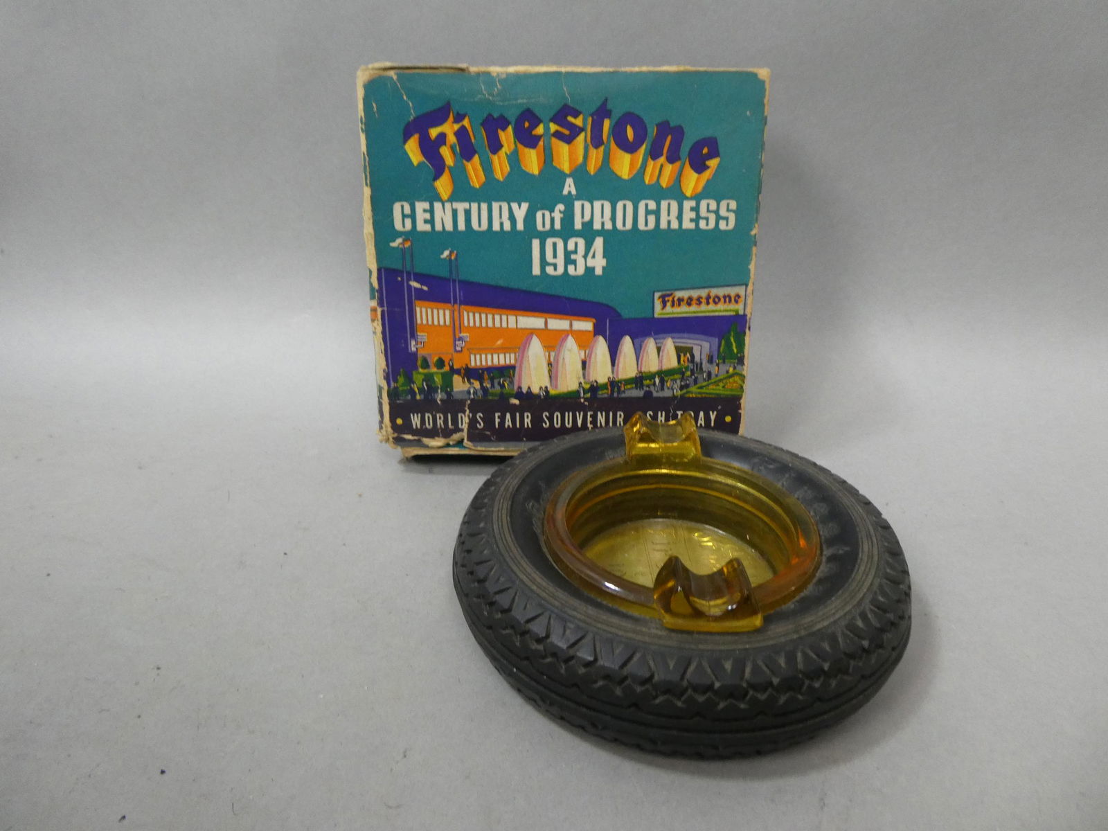 1934 Century of Progress Firestone Tire Ashtray in Box (1 of 6)