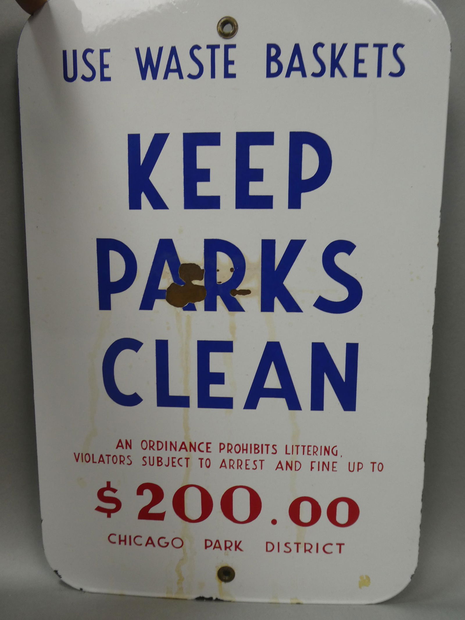 Vintage Chicago Park District Keep Parks Clean Porcelain Sign (1 of 5)