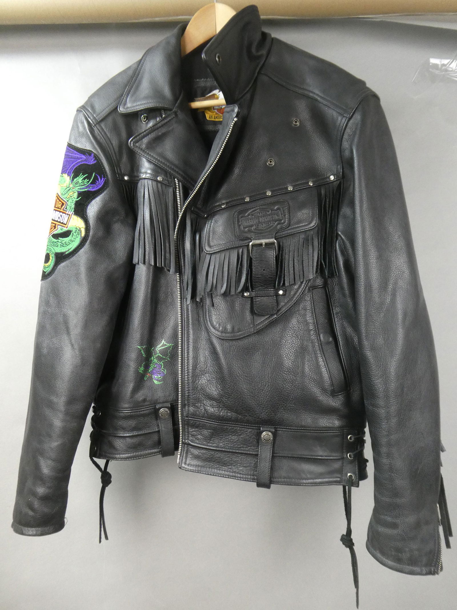 Harley Davidson Black Leather Motorcycle Jacket Mens L (1 of 8)