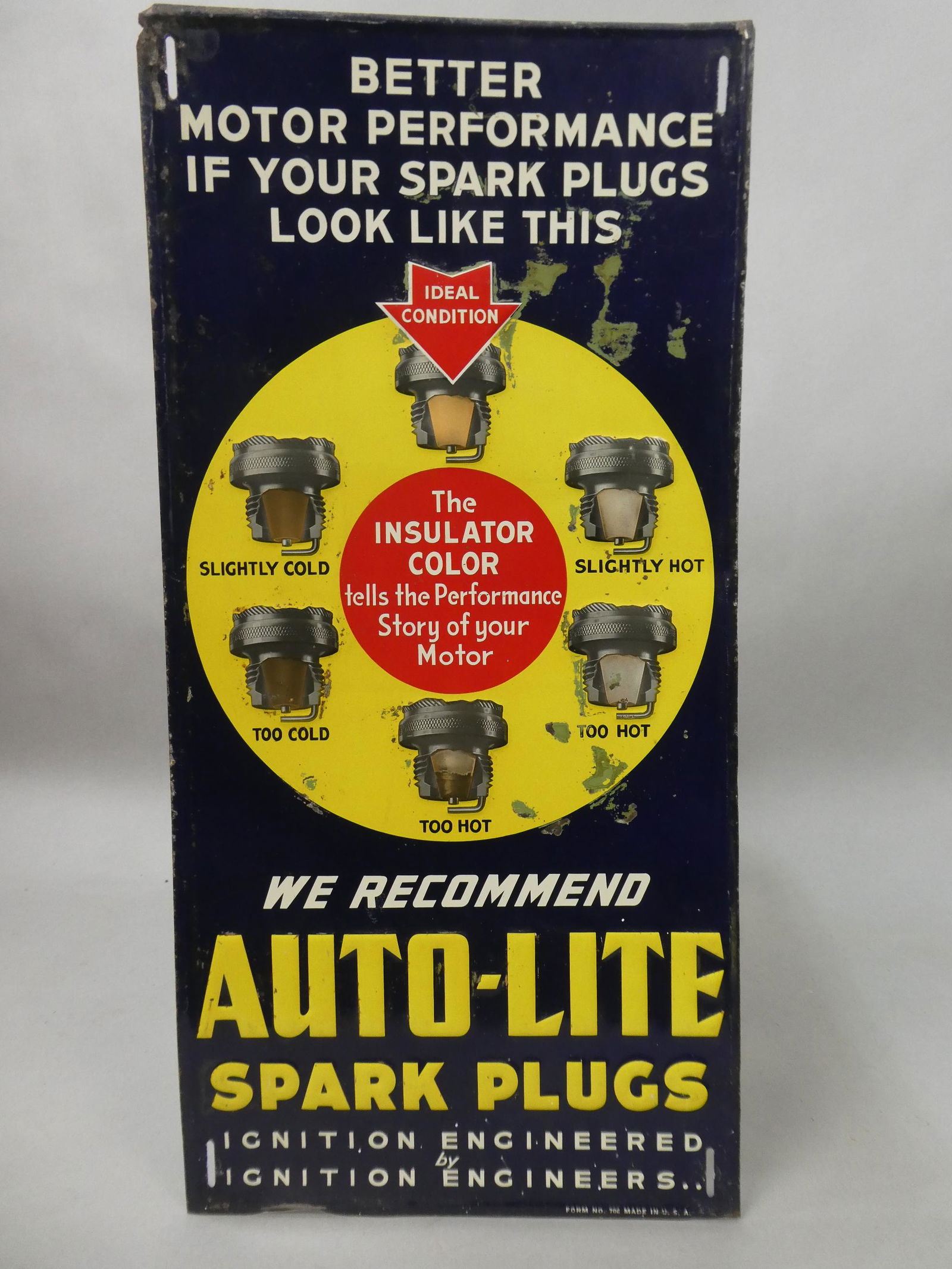 1940's Auto-Lite Spark Plugs Embossed Metal Wall Sign (1 of 7)