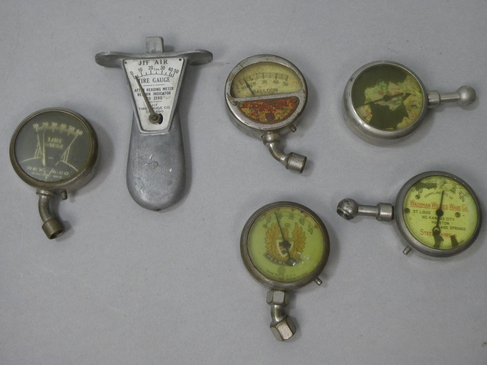 Lot 6 Antique Car Tire Auto Pressure Gauges Peerless Wackman Rex-A-Co etc (1 of 8)