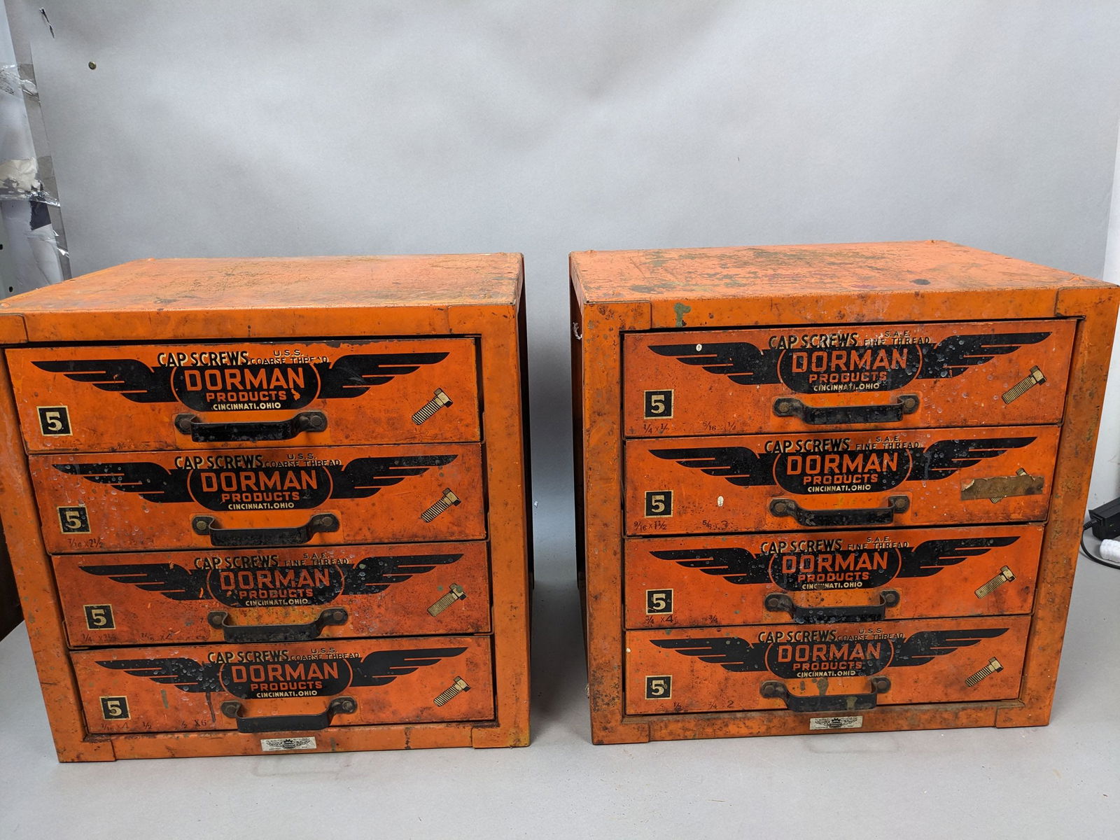 Pair Vintage Dorman Auto Parts 4 Drawer Cabinet Advertising Counter Tool Organizer (1 of 12)