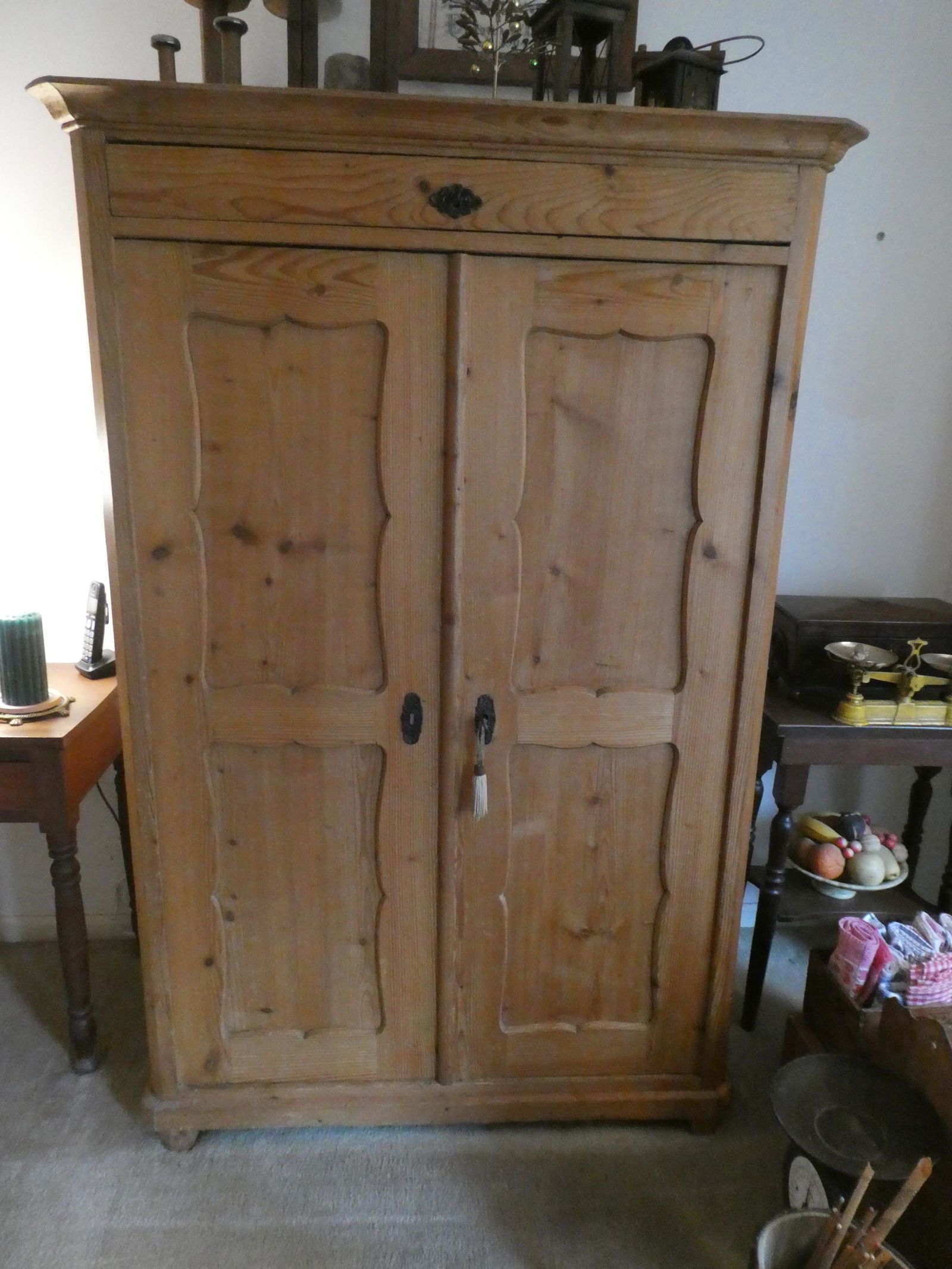 Vintage German Country Pine Armoire Cabinet