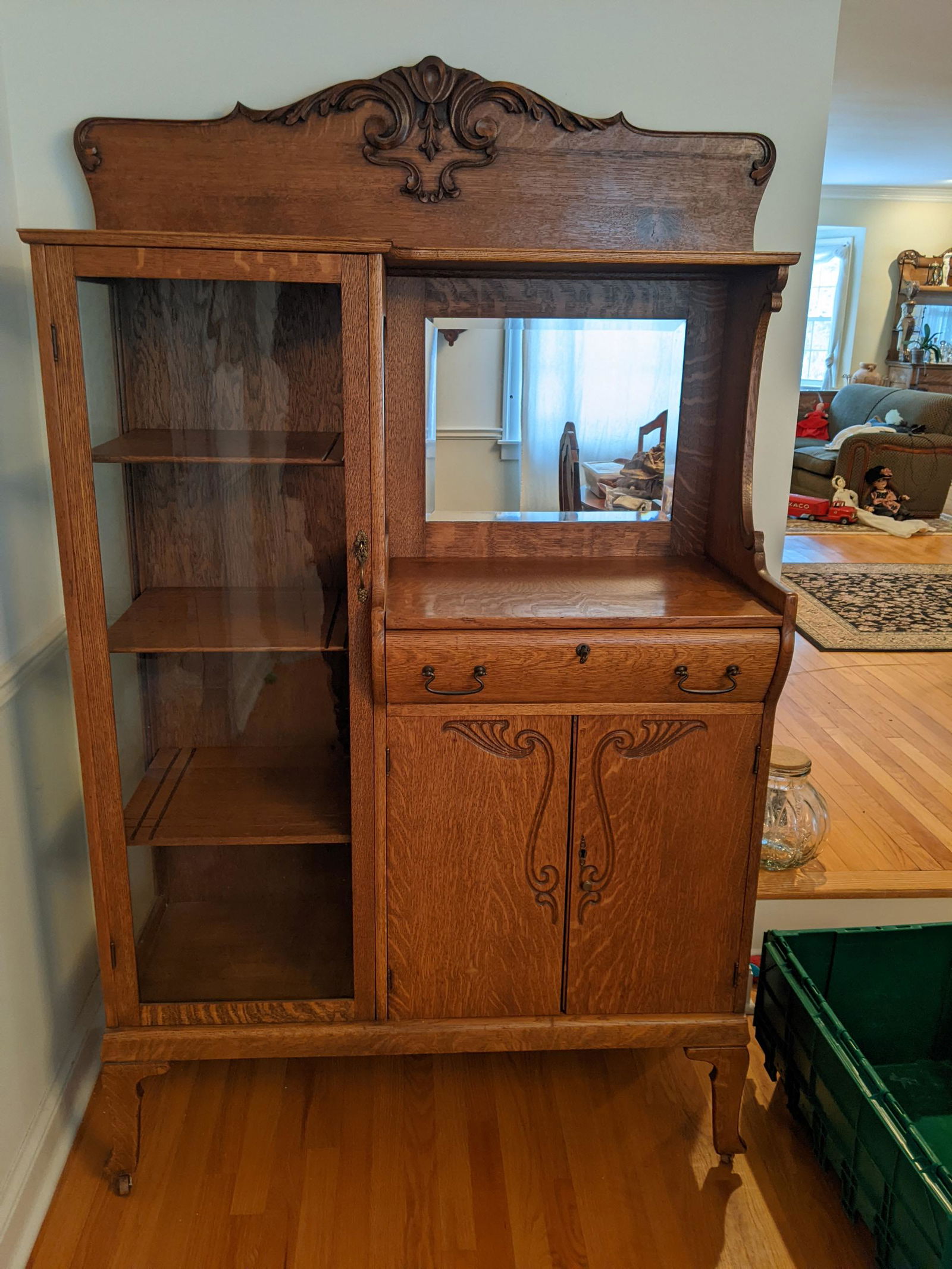 Antique Oak Secretary Desk & Bookcase (1 of 11)