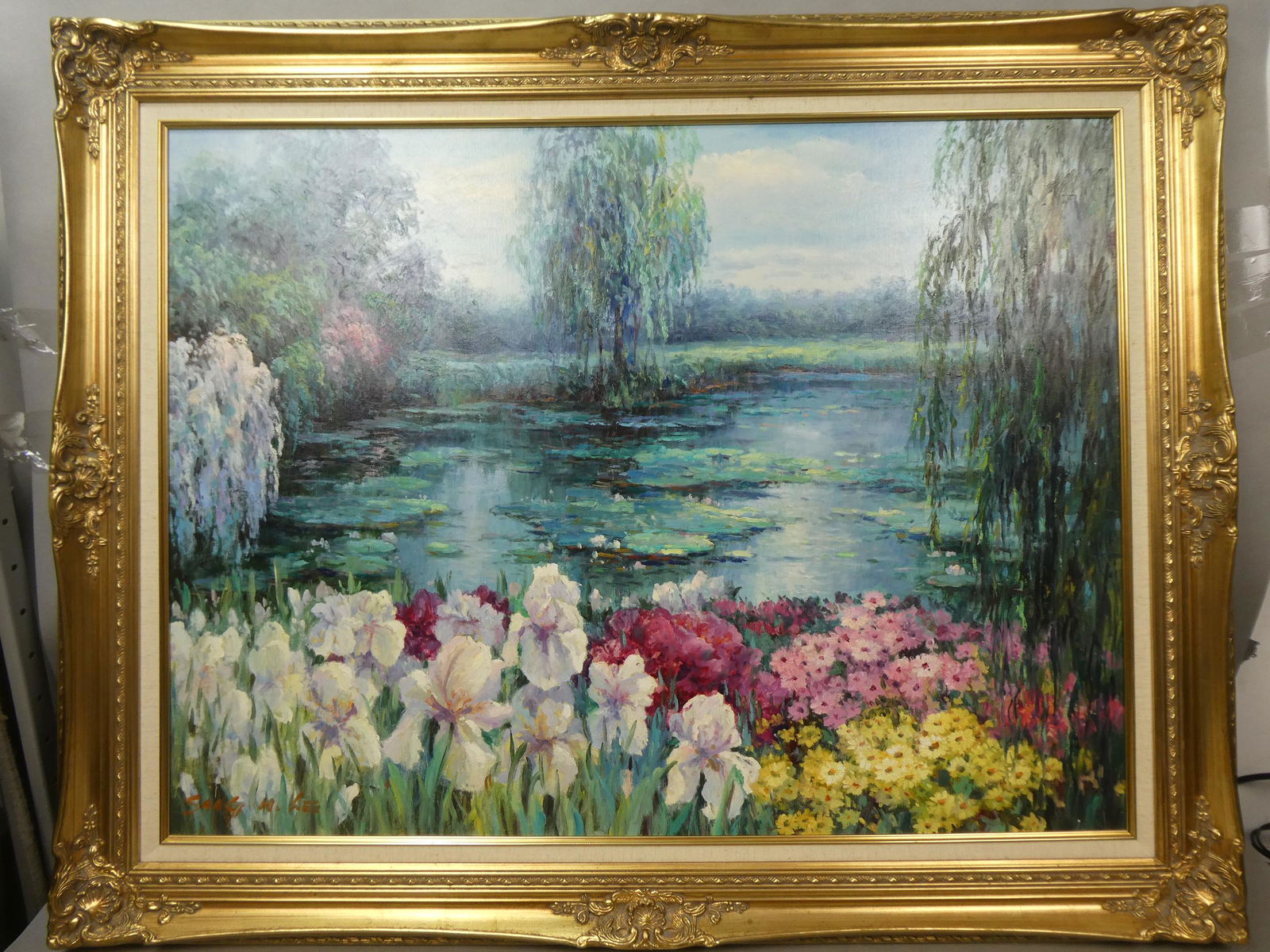 Sang M Lee Flowers by Pond Large Oil Painting (1 of 15)