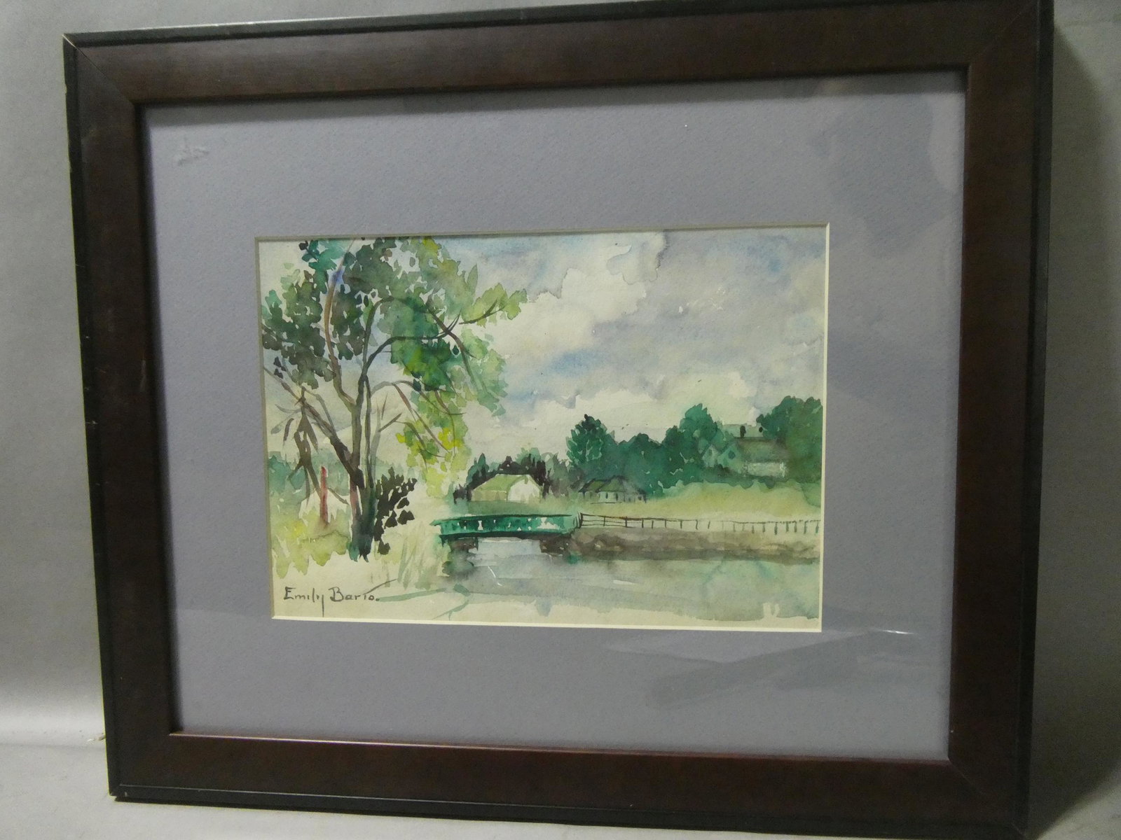 Emily Barto Bridge Watercolor Painting: Emily Barto Bridge Watercolor Painting, framed under glass. New York WPA artist born 1896-1968. Measurements in inches: 19 1/2 x 16 1/2, image: 10 1/2 x 8 Condition:Good with no problems Shipping:We o