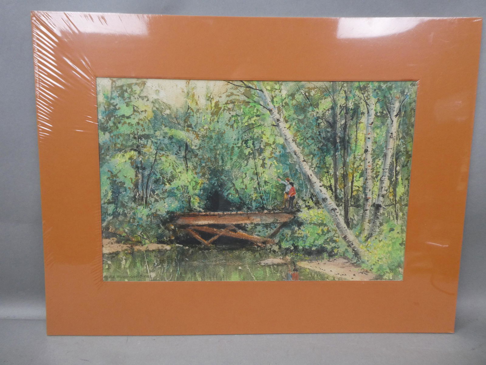 1981 AE Bloomquist Bridge in Forest Watercolor Painting (1 of 11)