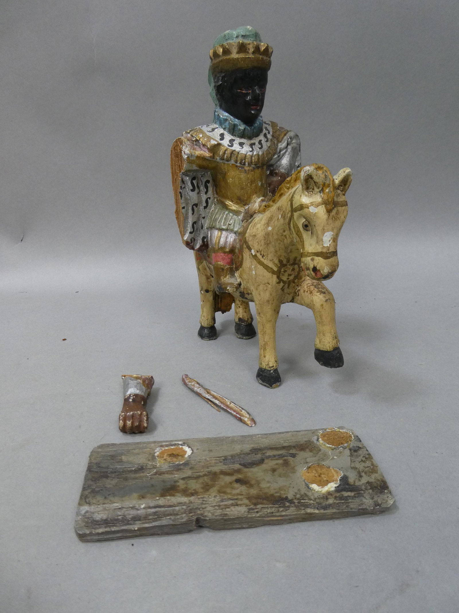 Early Continental Carved Painted Wood Black Man King on Horse (1 of 8)