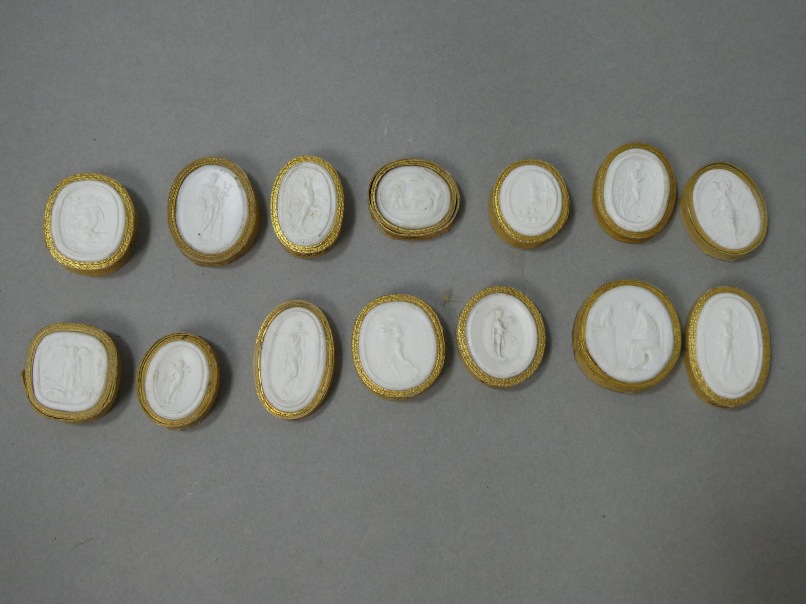 Set 14 19th Century White Plaster Bas Relief Tassie Style Medallions w/ Decorative Band (1 of 9)