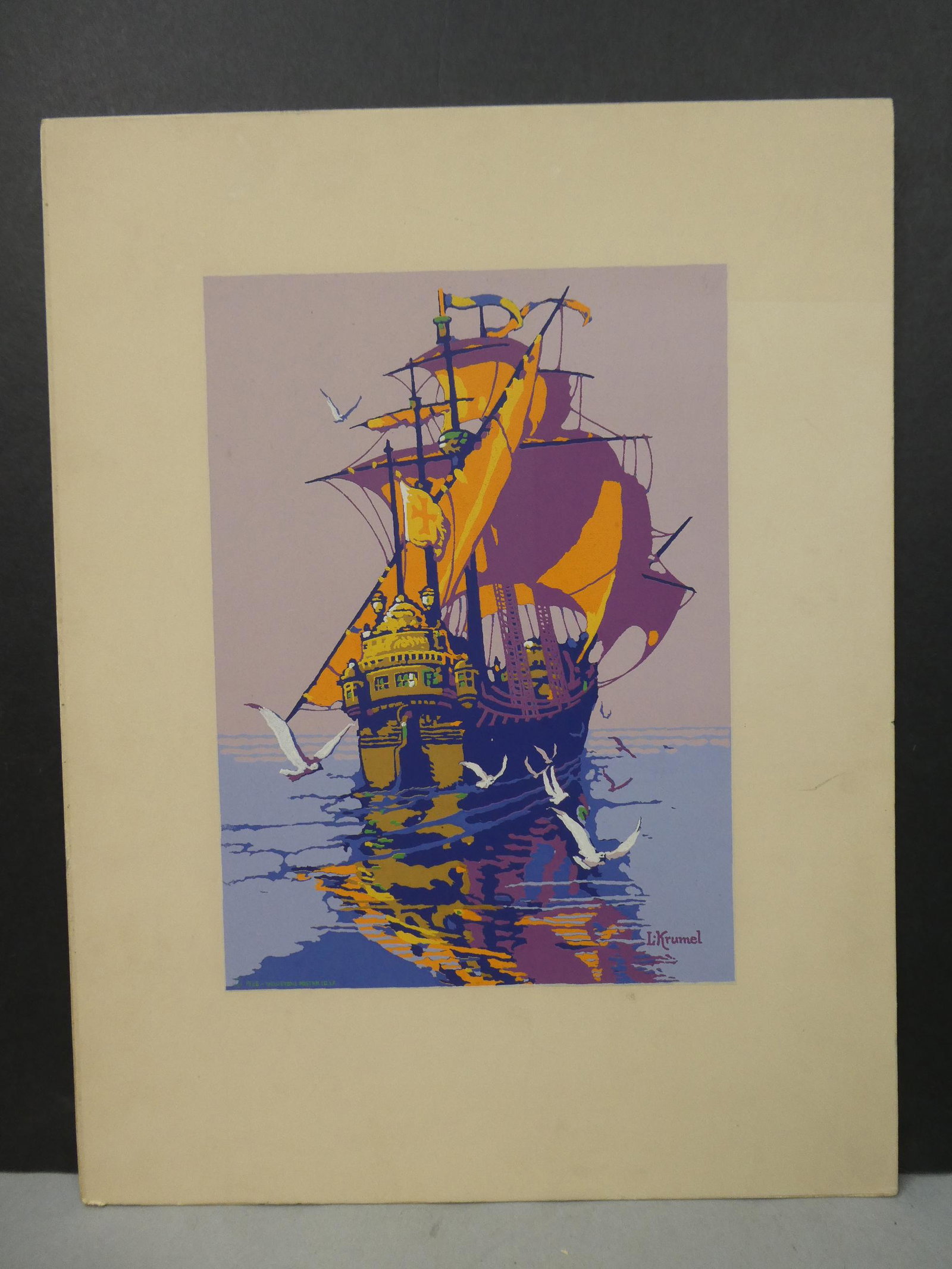 1926 Leopold Krumel Stailship Print by Velvetone Poster CO: 1926 Leopold Krumel Stailship Print by Velvetone Poster CO. Measurements in inches: 13 x 17, image: 8 x 11 Condition:Good with no problems Shipping:We offer in-house shipping. Item(s) will be packed a