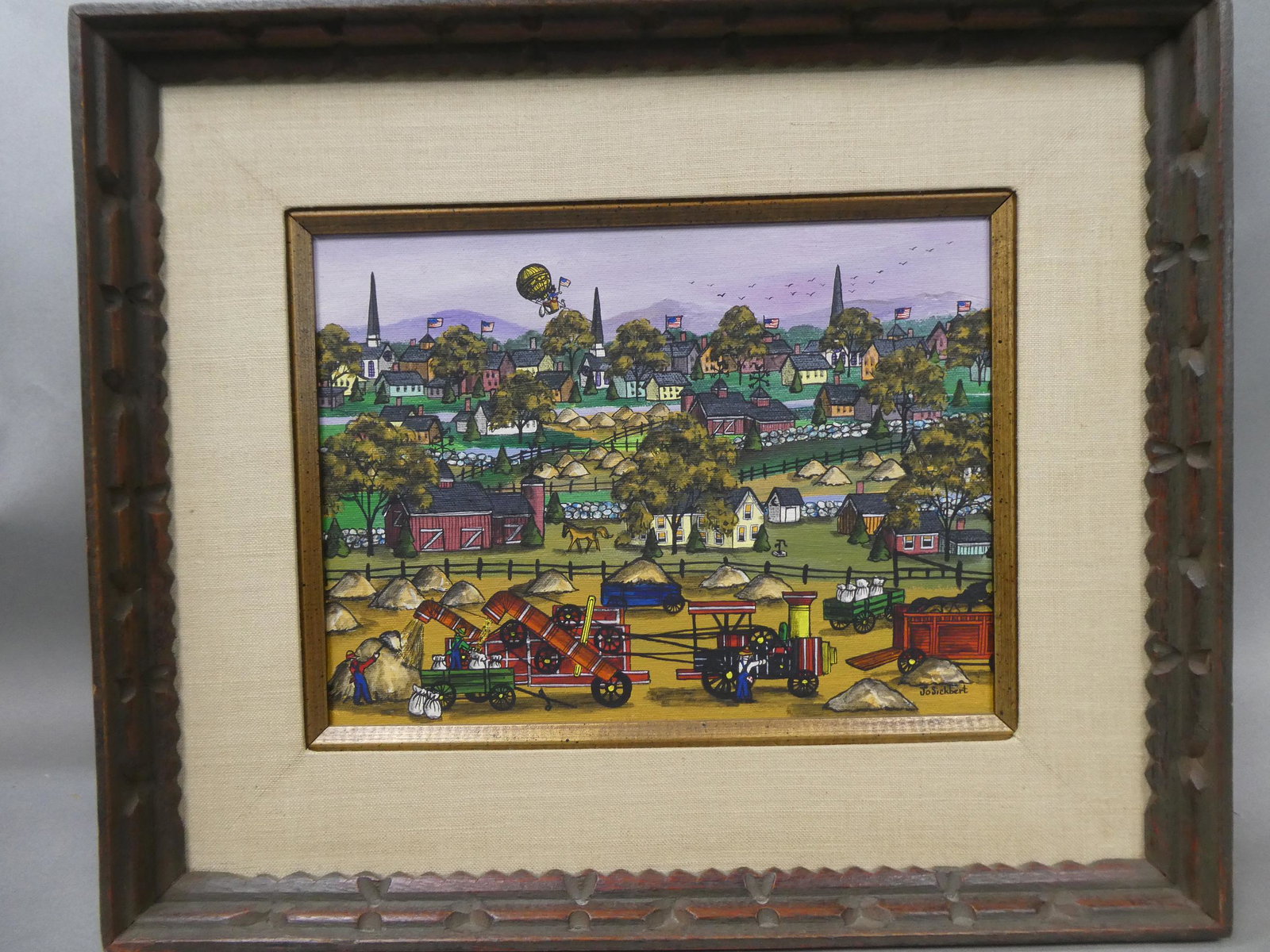 1968 Jo Sickbert Decoration Day Folk Art Painting: 1968 Jo Sickbert Decoration Day Folk Art Painting oil on canvas in frame with gallery card on reverse. Measurements in inches: 18 x 15, image: 8 1/2 x 11 1/2 Condition:Good with no problems Shipping:W