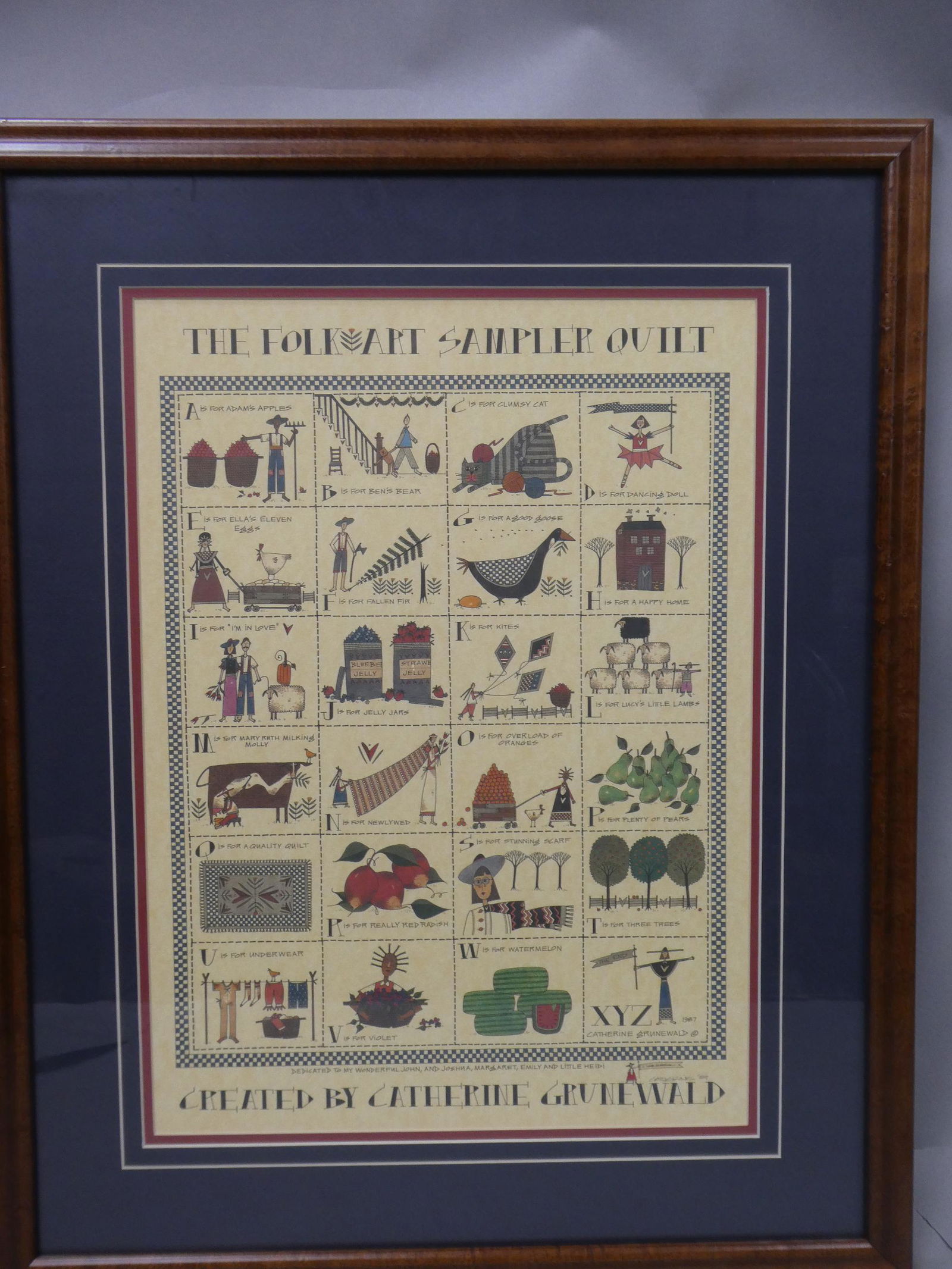 1987 Catherine Gruenwald The Folk Art Sample Quilt Signed Print (1 of 11)
