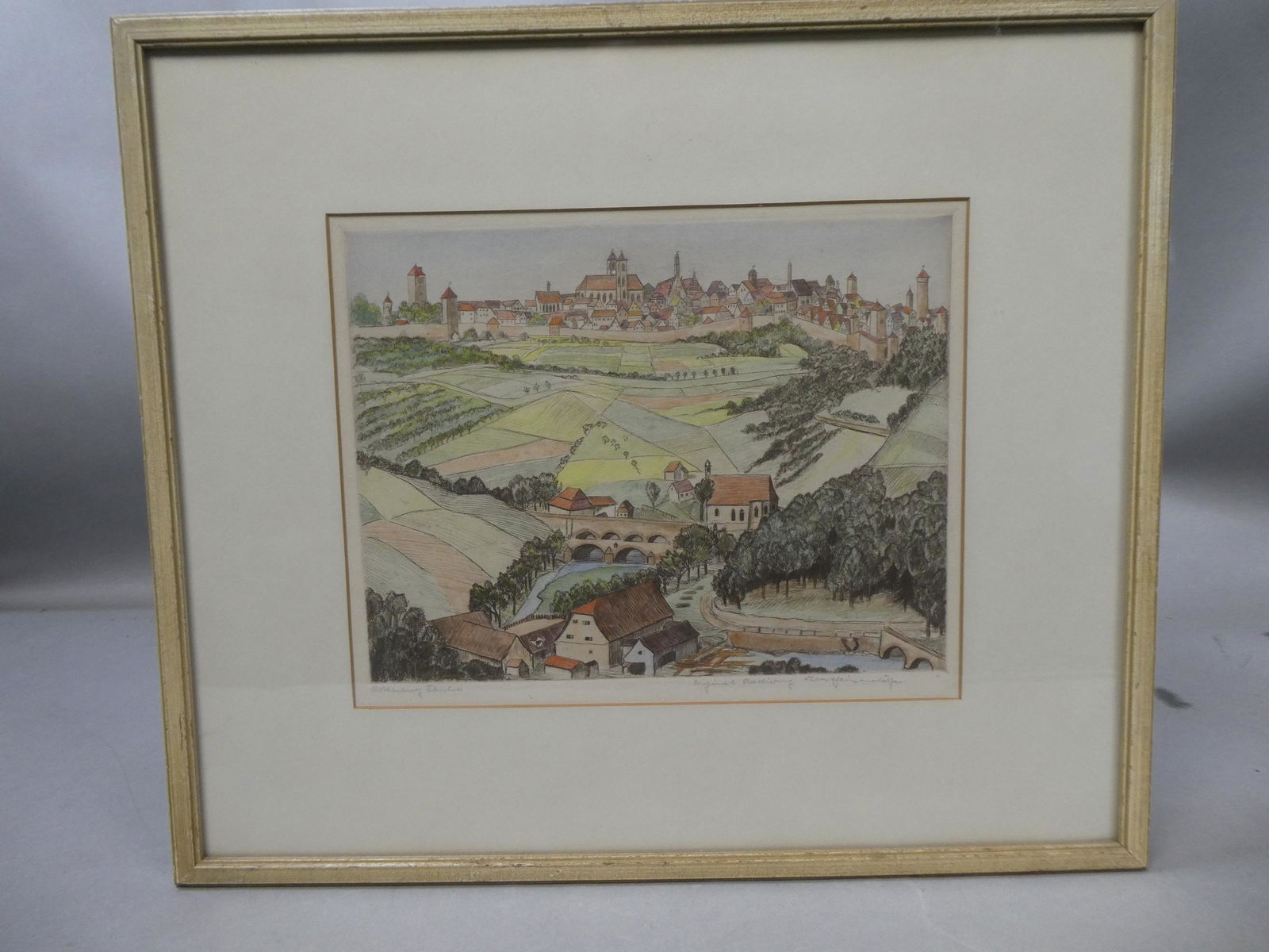 Vintage Pencil Signed Etching of German Town (1 of 12)