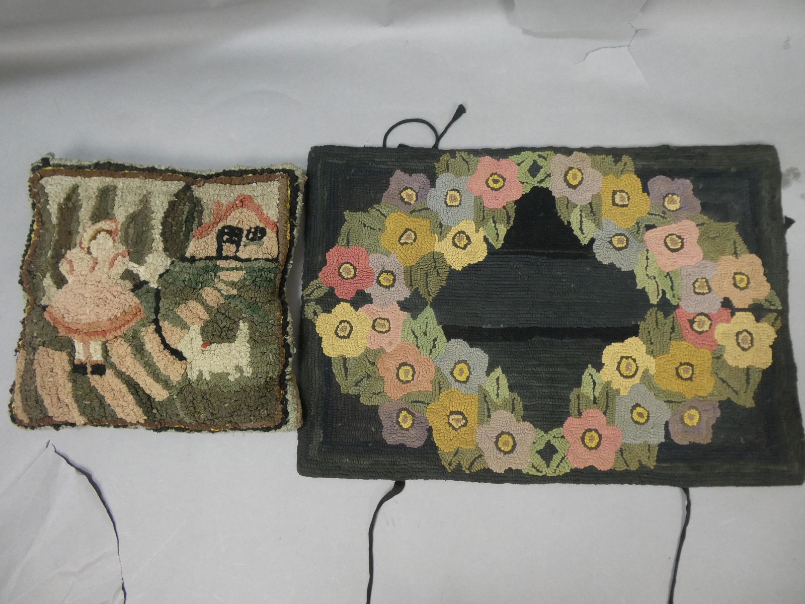 Antique Hook Hooked Floral Rug & Girl by Cottage Pillow (1 of 11)