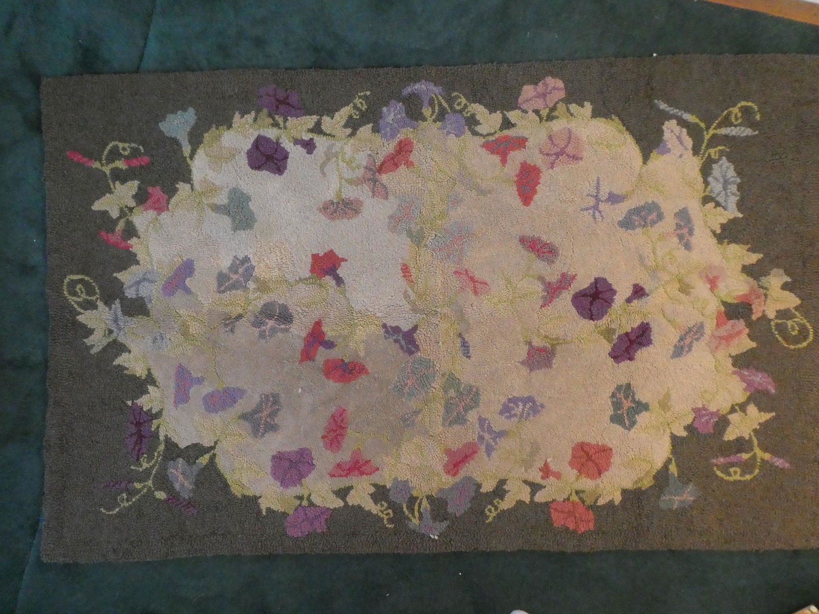 Antique Large 42x67 Flower & Vine Hook Hooked Rug (1 of 14)