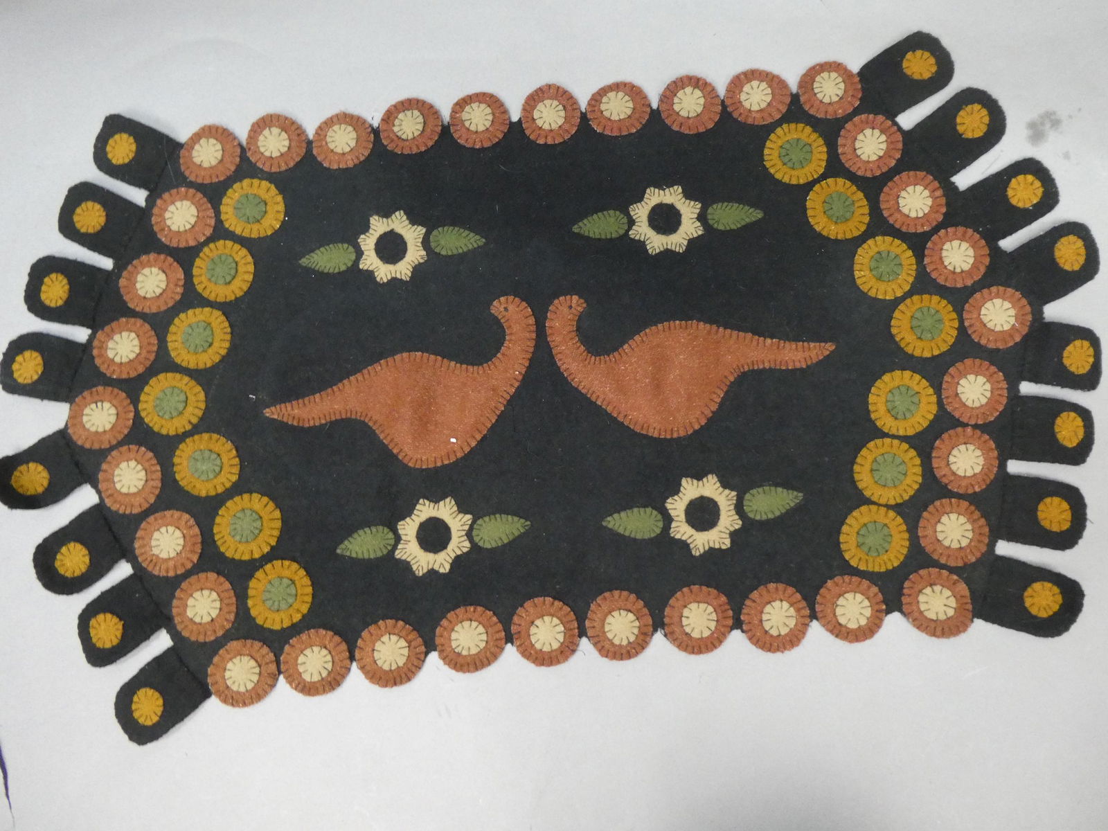 Antique Handmade Black Felt Embroidered Thanksgiving Placemat (1 of 8)