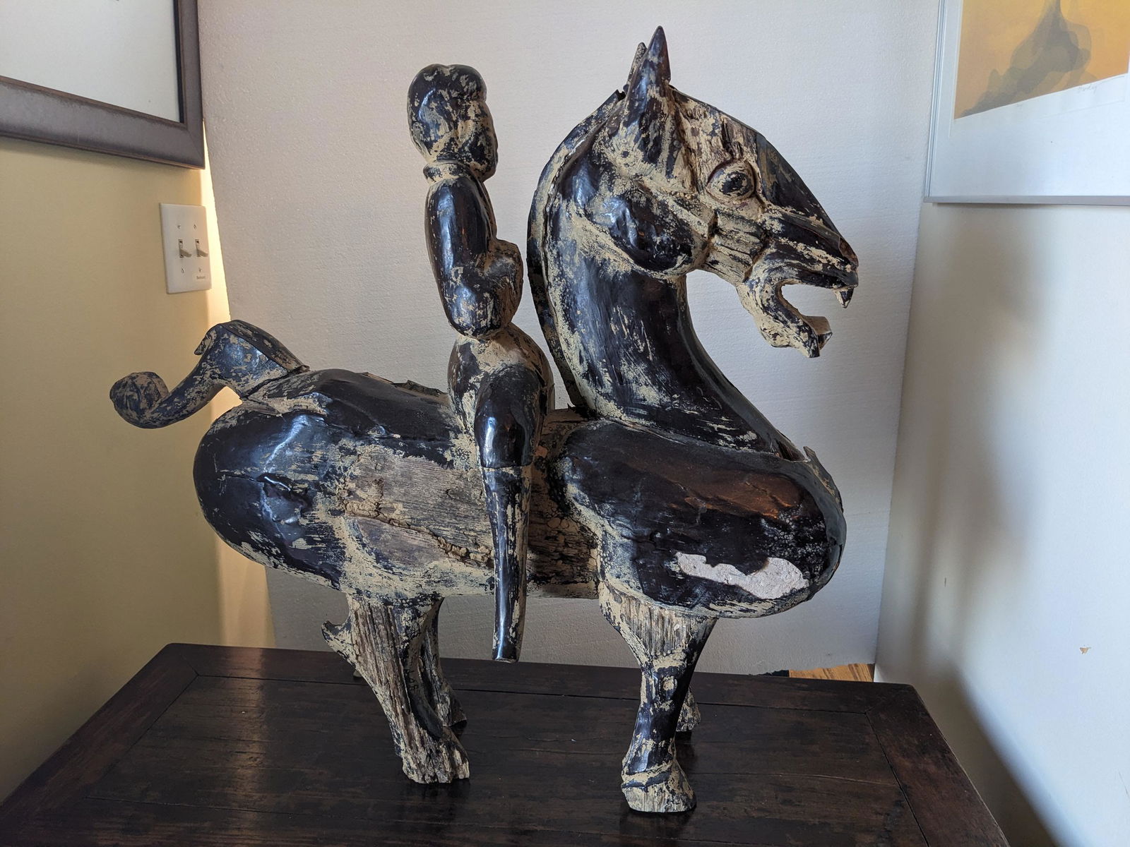 Han Dynasty Stye Large Carved Wood Chinese Horse & Rider (1 of 9)