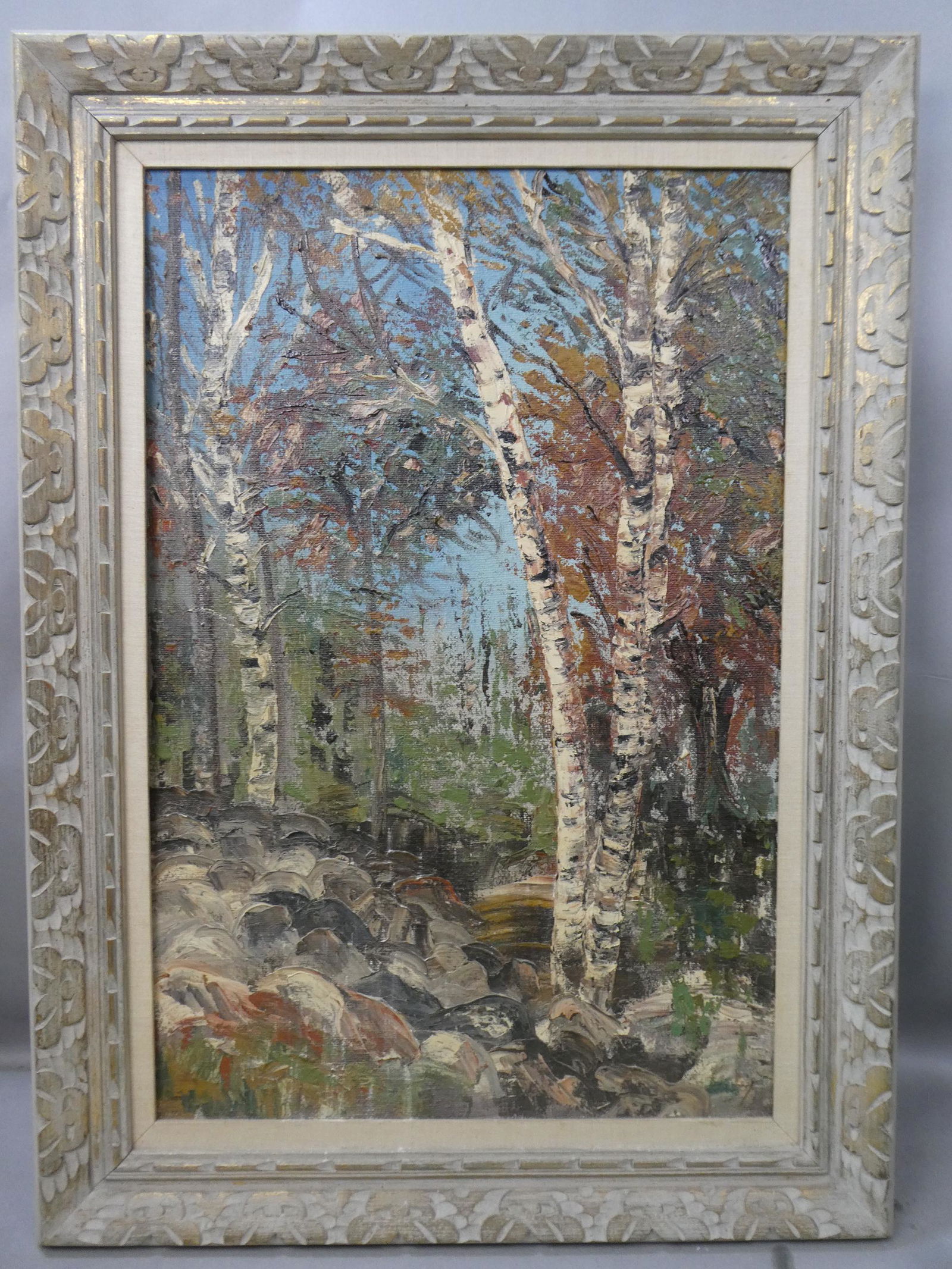 Vintage Large Birch Tree Forest Oil Painting (1 of 14)
