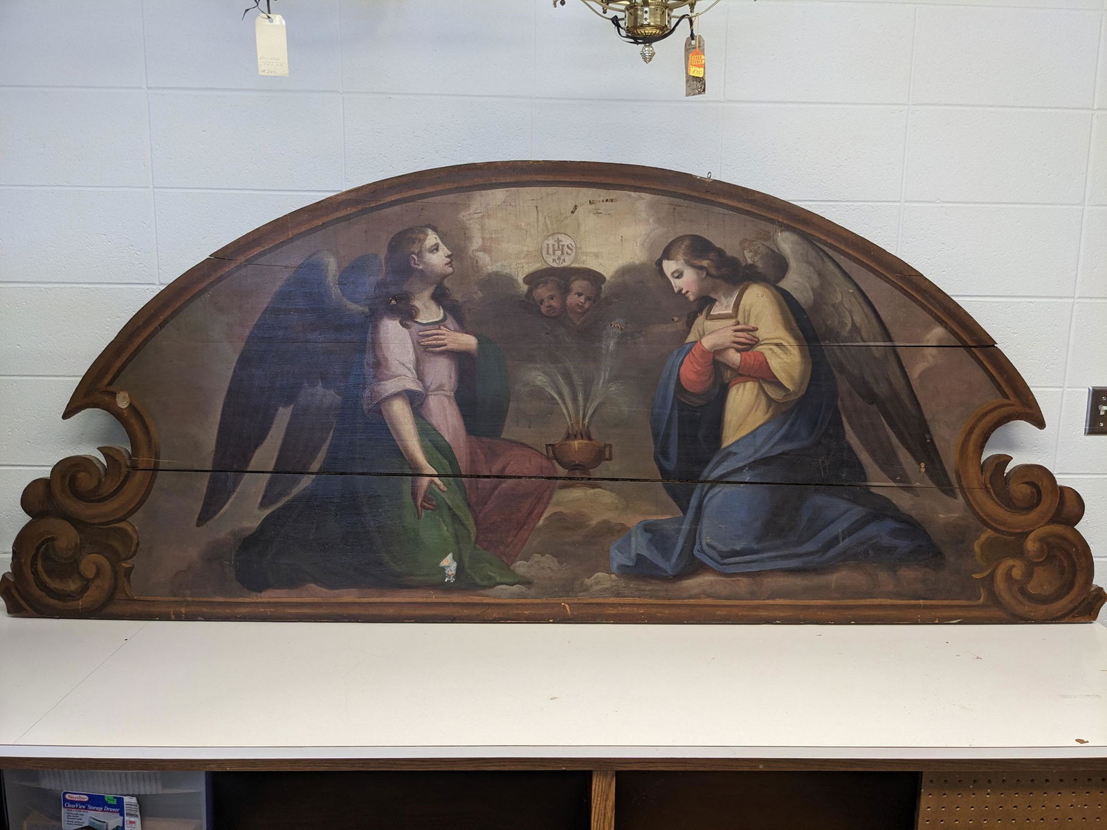 Mid 19th Century Large 1/2 Circle Italian Religious Oil Mural Painting (1 of 14)
