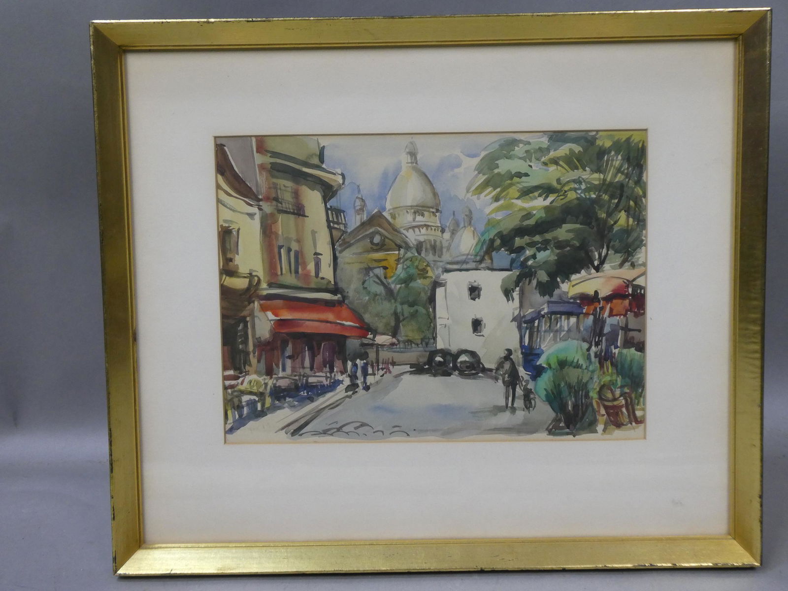 Mid-Century Signed Watercolor Paris Montmartre  Painting (1 of 13)