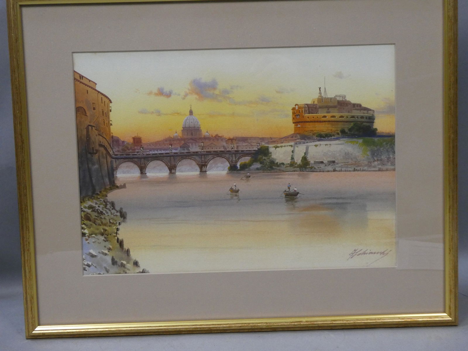 Antique Federico Schianchi Castel St Angelo & St Peters Rome Watercolor Painting (1 of 18)