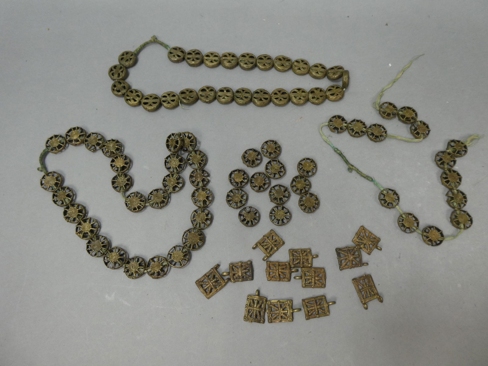Lot Antique African Brass Necklaces & Loose Beads Braided Pinwheel Etc (1 of 9)