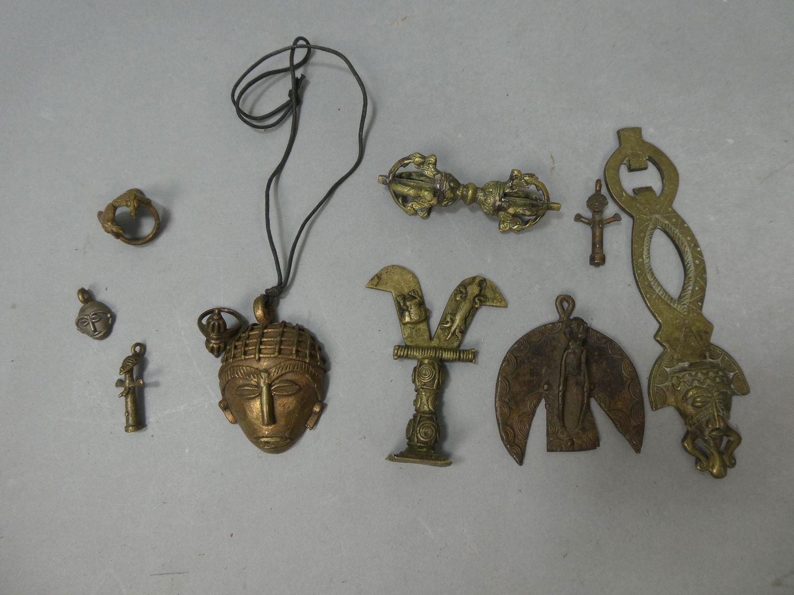 Lot 10 Antique Carved Brass Ashanti African Head Dorje etc (1 of 8)