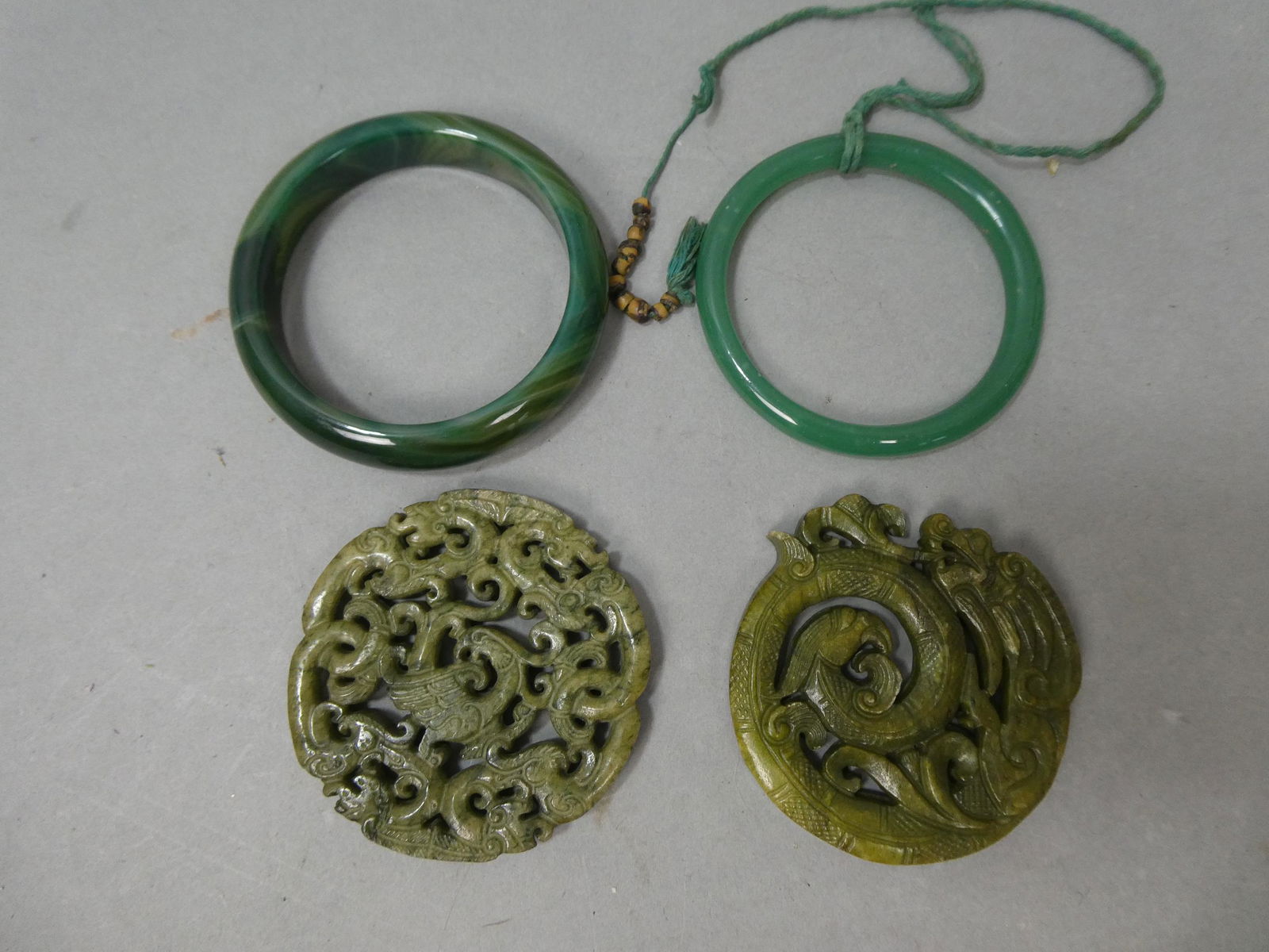 2 Jade Style Glass Bangle bracelets & Chinese Pendants (1 of 7)