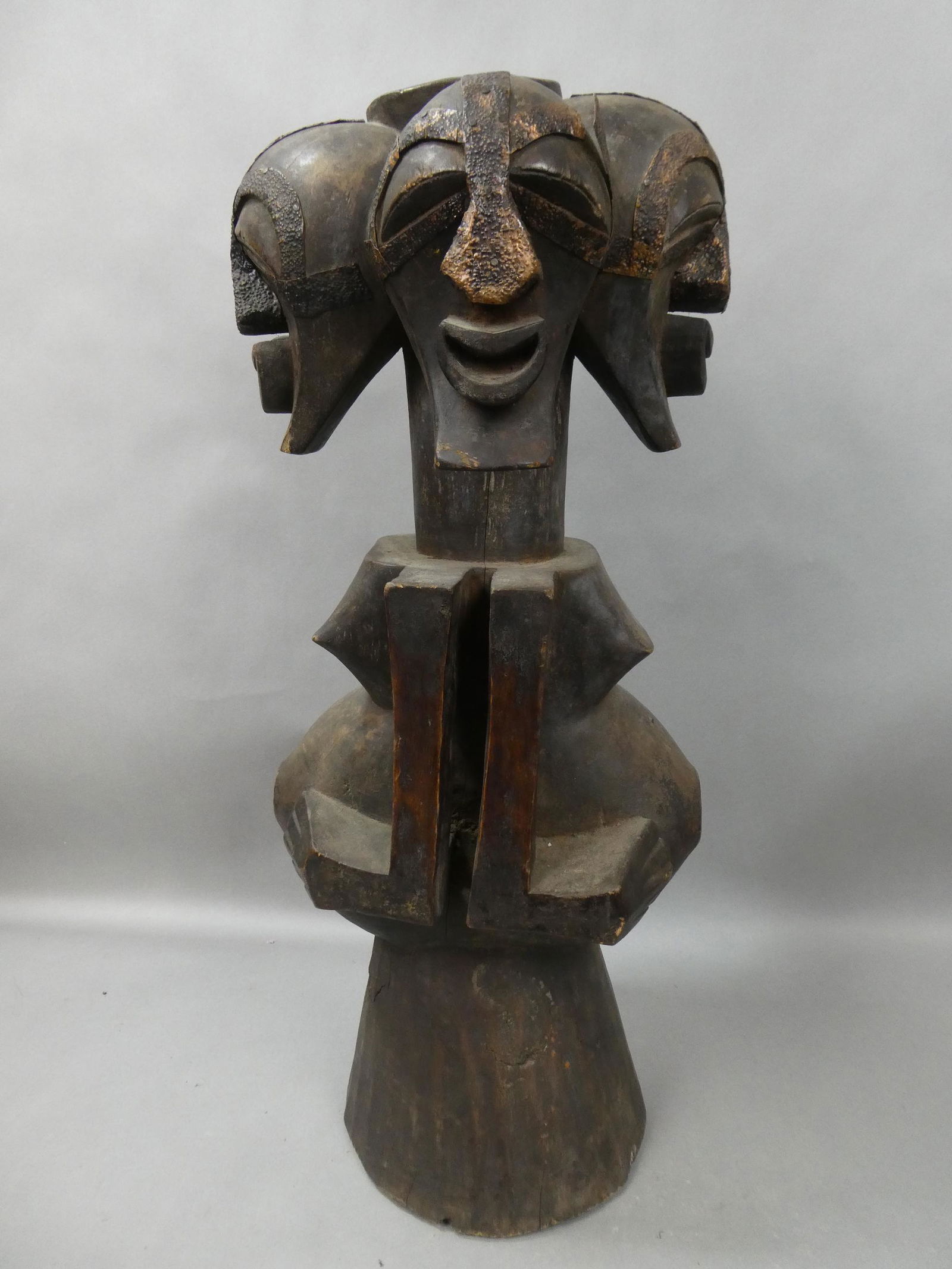 Large African Statue Songye 4 Headed Double Body Carving Figure (1 of 10)