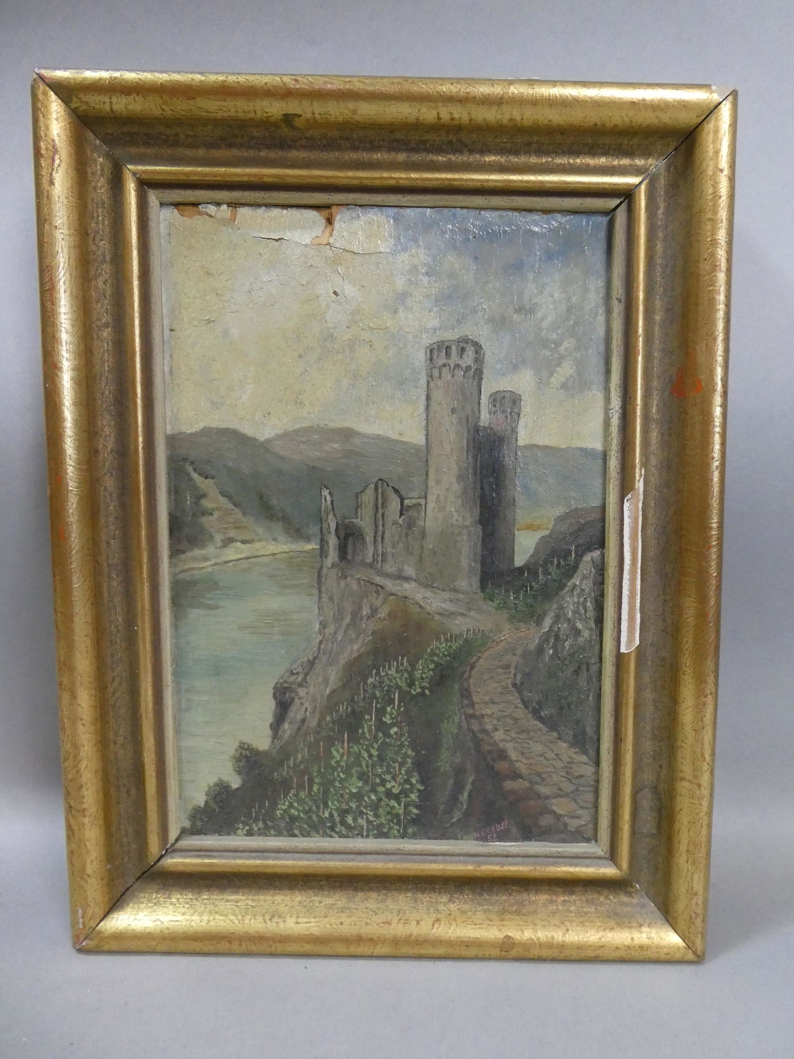 1952 Signed H Krause German Castle Oil Painting (1 of 14)