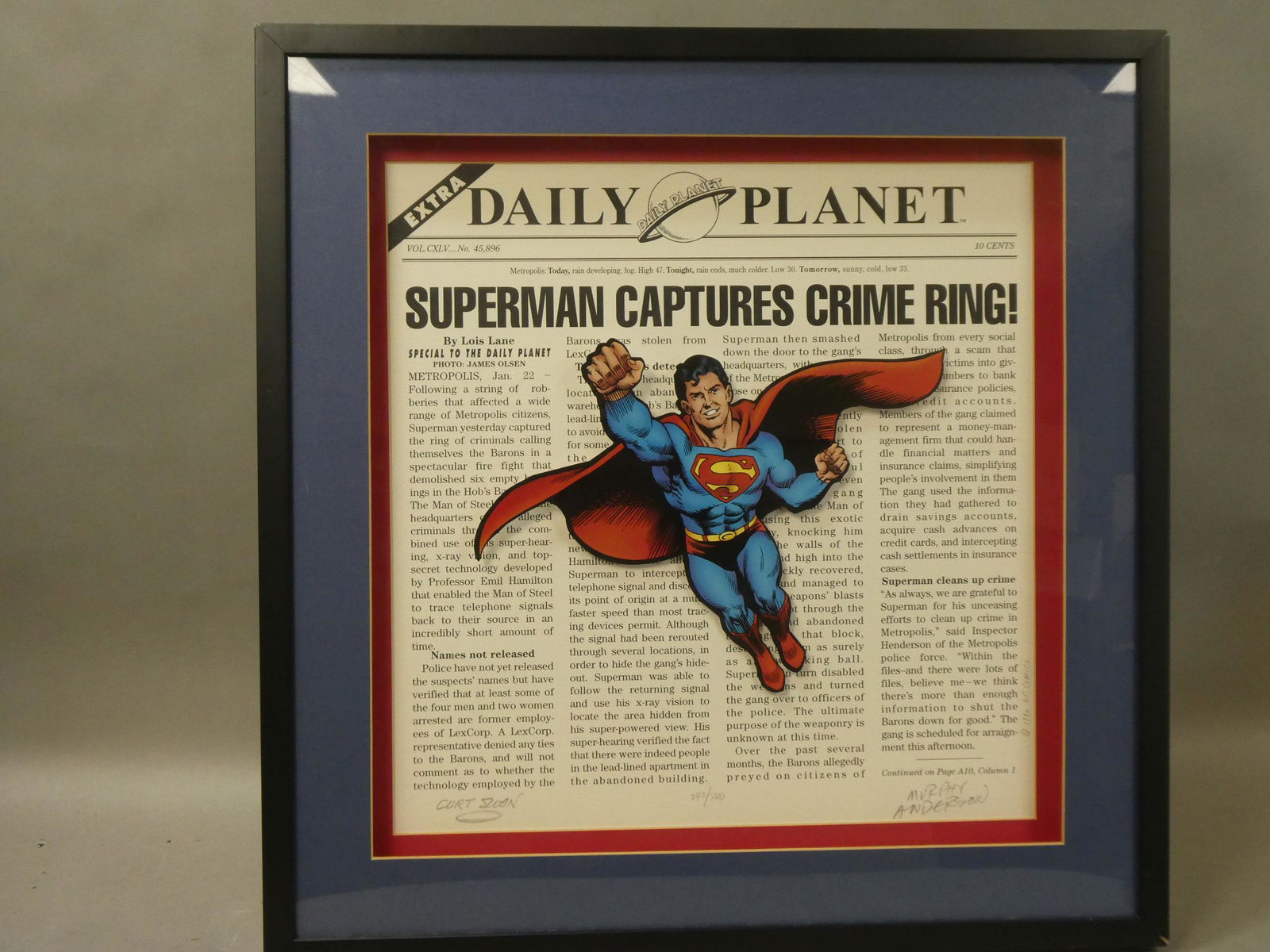 1996 Superman Daily Planet Warner Bros Ltd ED Lithograph w/ COA (1 of 12)
