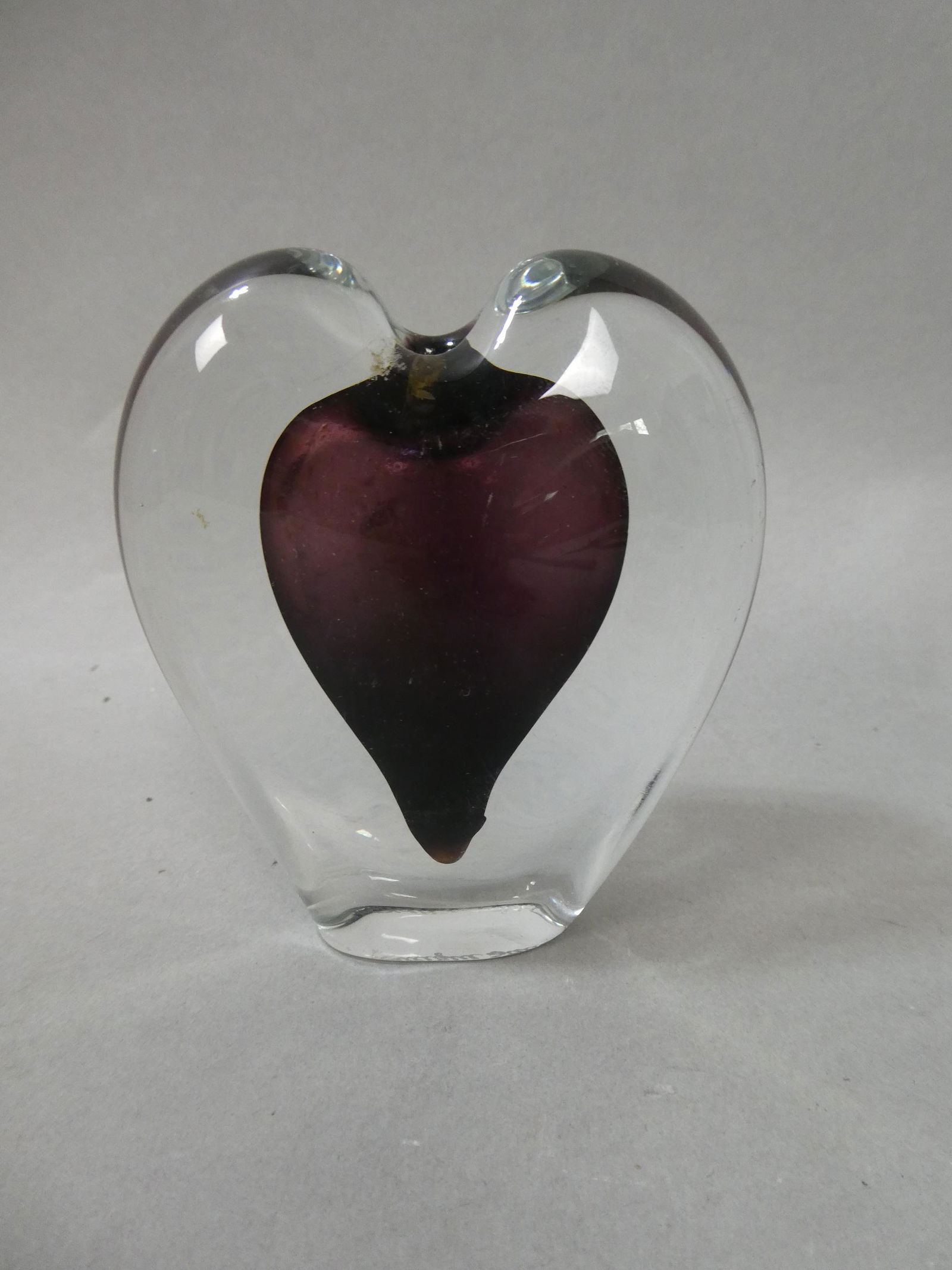 1984 Heart Shaped Purple & Clear Lalique Studios Paperweight (1 of 5)