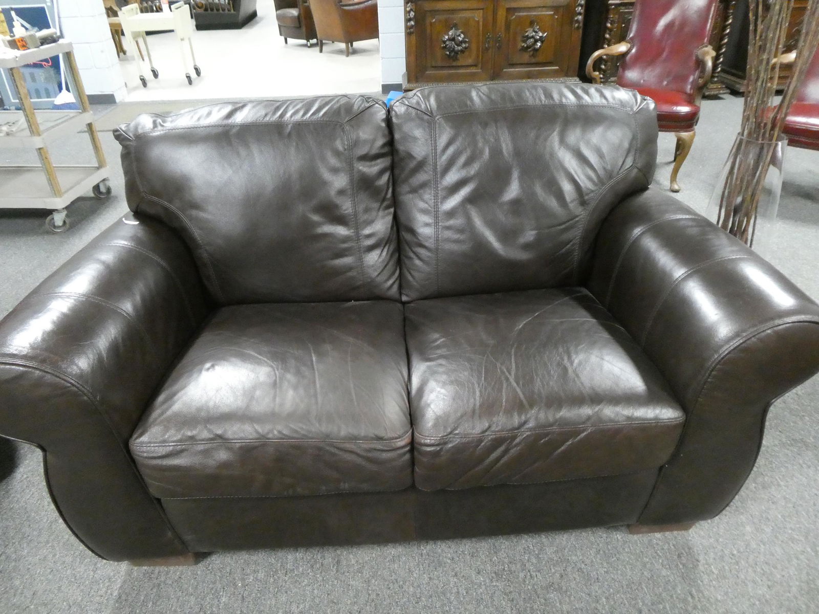 Vintage Brown Cowhide Leather Overstuffed Sofa Loveseat Auction