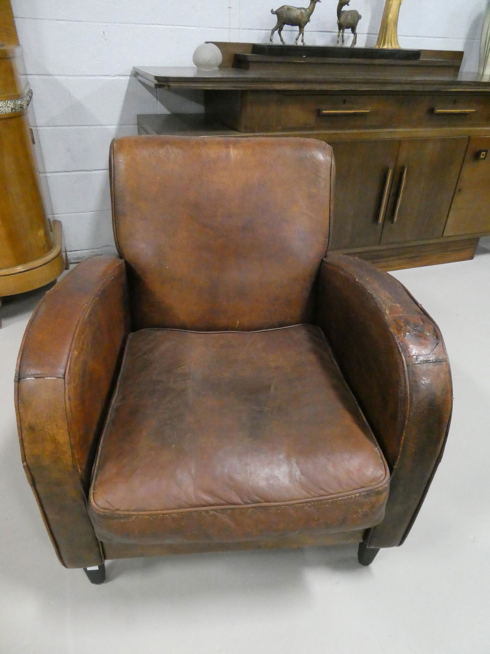 Art Deco Brown Dutch Sheep Leather Club Chair Shabby Chic (1 of 7)