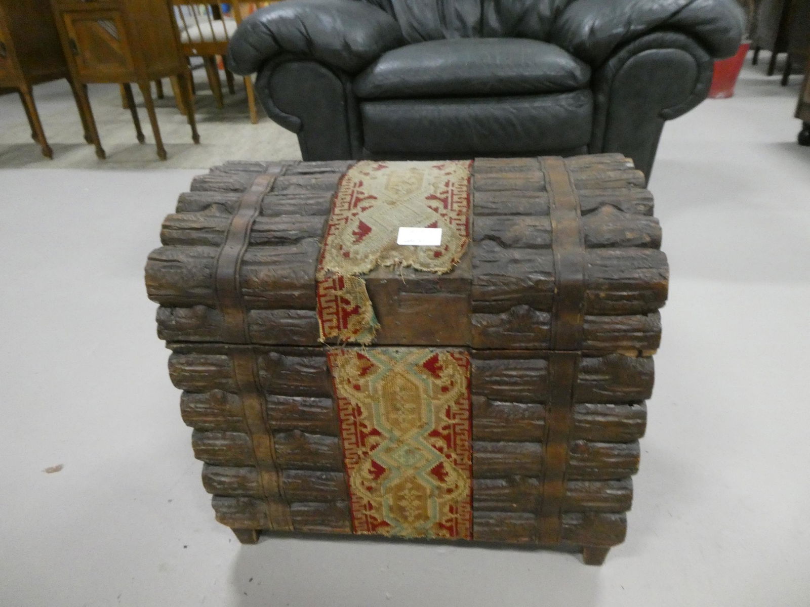 1890's Switzerland Faux Log Chest Black Forest Carved Lindenwood (1 of 6)