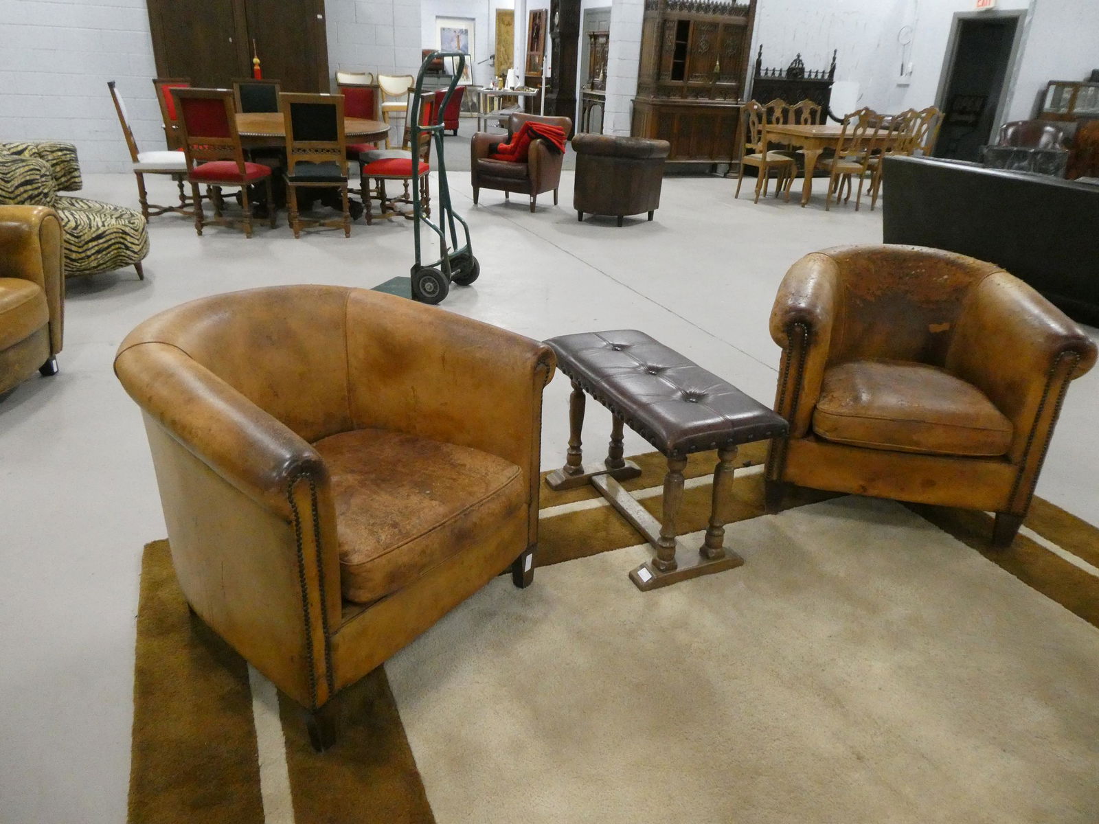 Pair Shabby Chic Brown Sheep Leather Club Chairs (1 of 11)