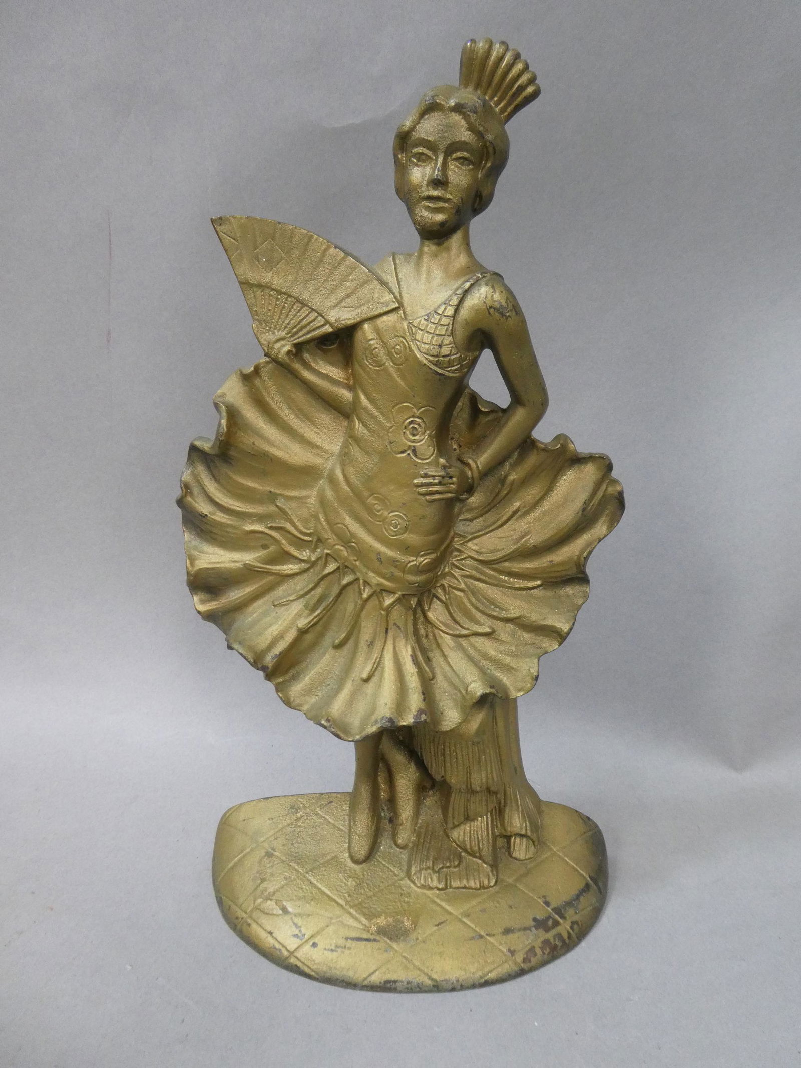 Antique Bronze Flapper Girl w/ Fan Door Stop (1 of 7)