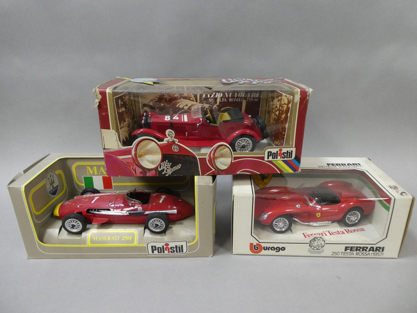 Lot 3 NOS Die Cast Models Polistil Maserati 250F Alfa Romeo 1750CC & Burago Ferrari 250 Testa Rossa (1 of 7)