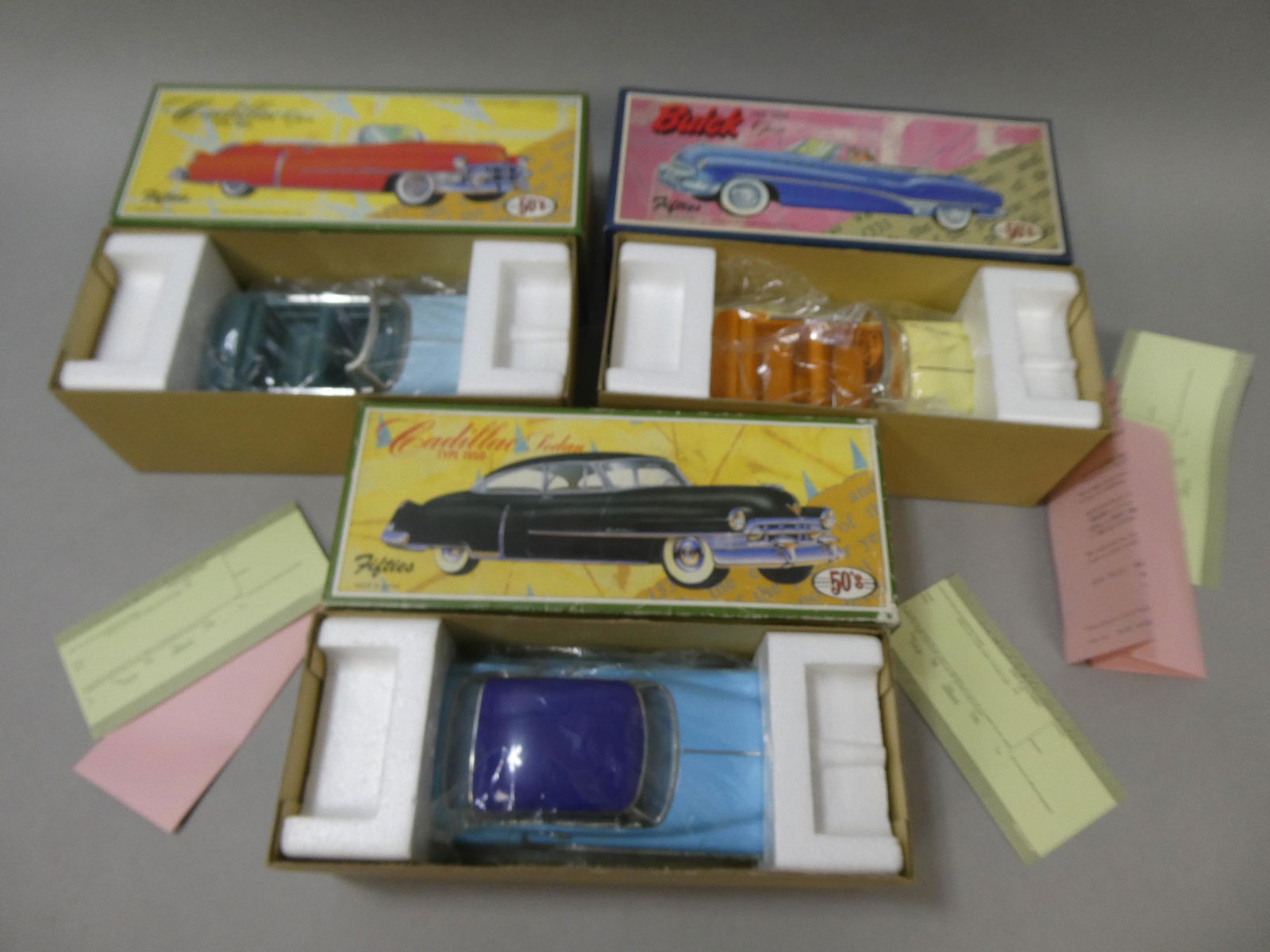 Lot NOS 3 Fifties Japan Die Cast Model Cars Cadillac 1950 Open & Sedan & Buick 1950 Open (1 of 7)