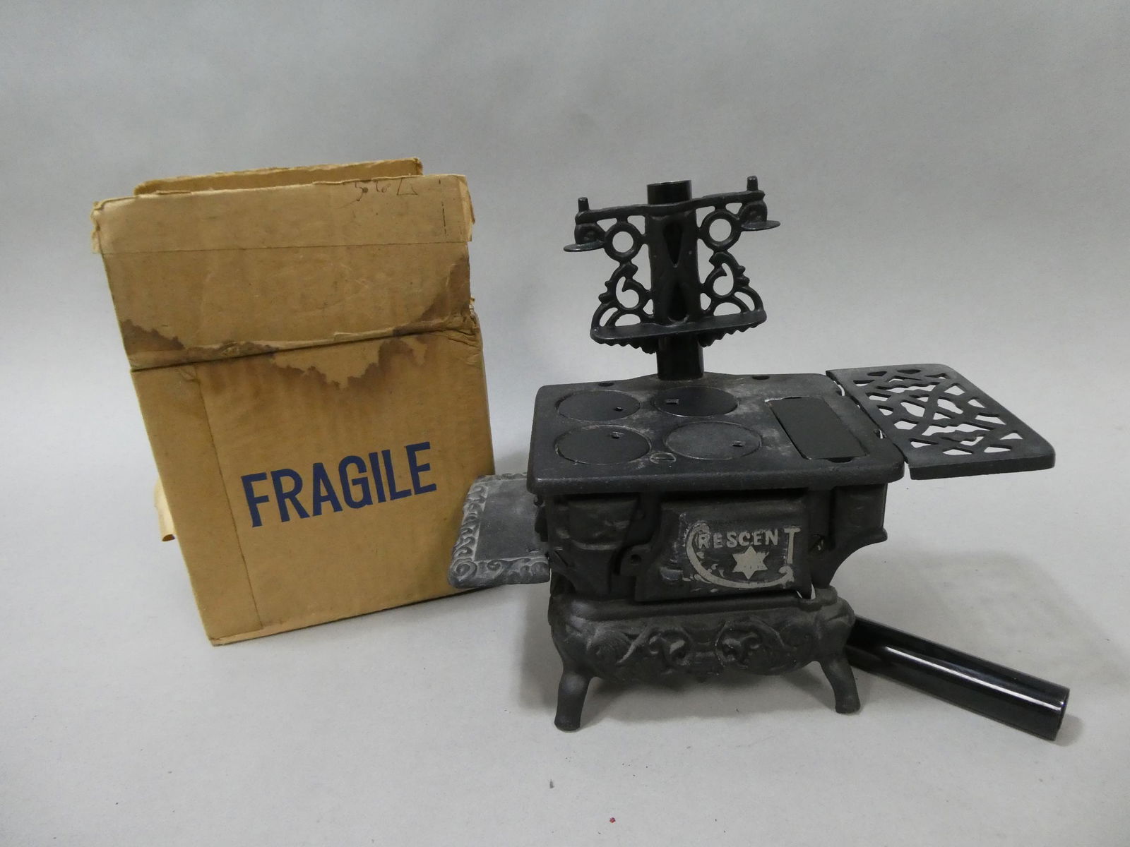 Vintage NOS Child's Toy Salesman Sample Crescent Cast Iron Stove (1 of 7)