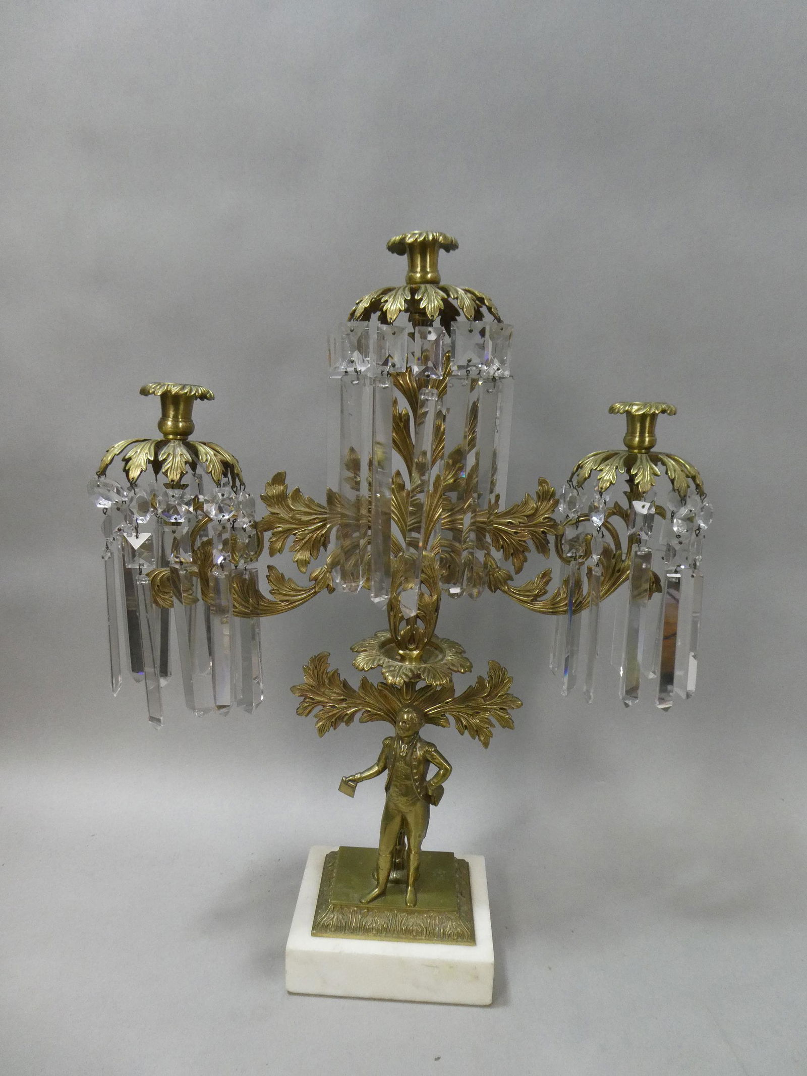 Antique George Washington Brass Marble & Crystal Candelabra (1 of 9)