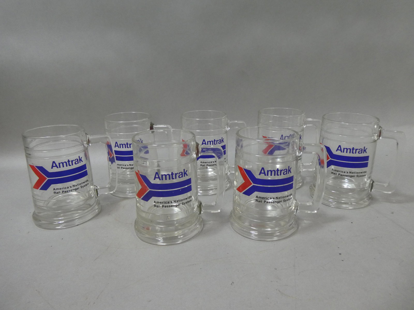 Set 7 Amtrak Railroad Glass Drinking Beer Stein  Mugs (1 of 7)