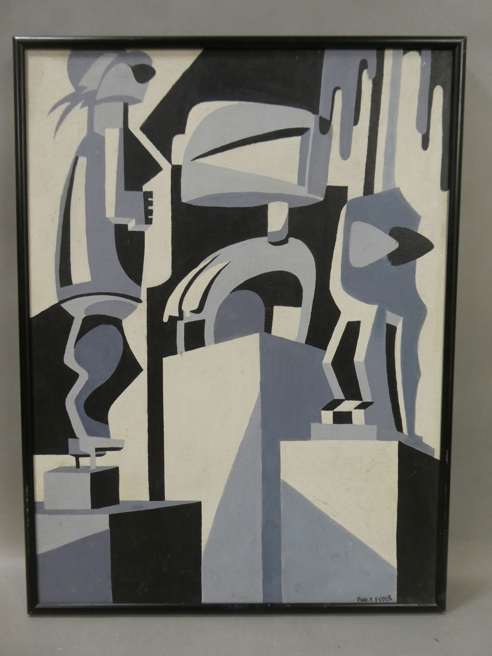 Mid-Century Penny Feder Abstract Geometric Figures Oil Painting (1 of 9)