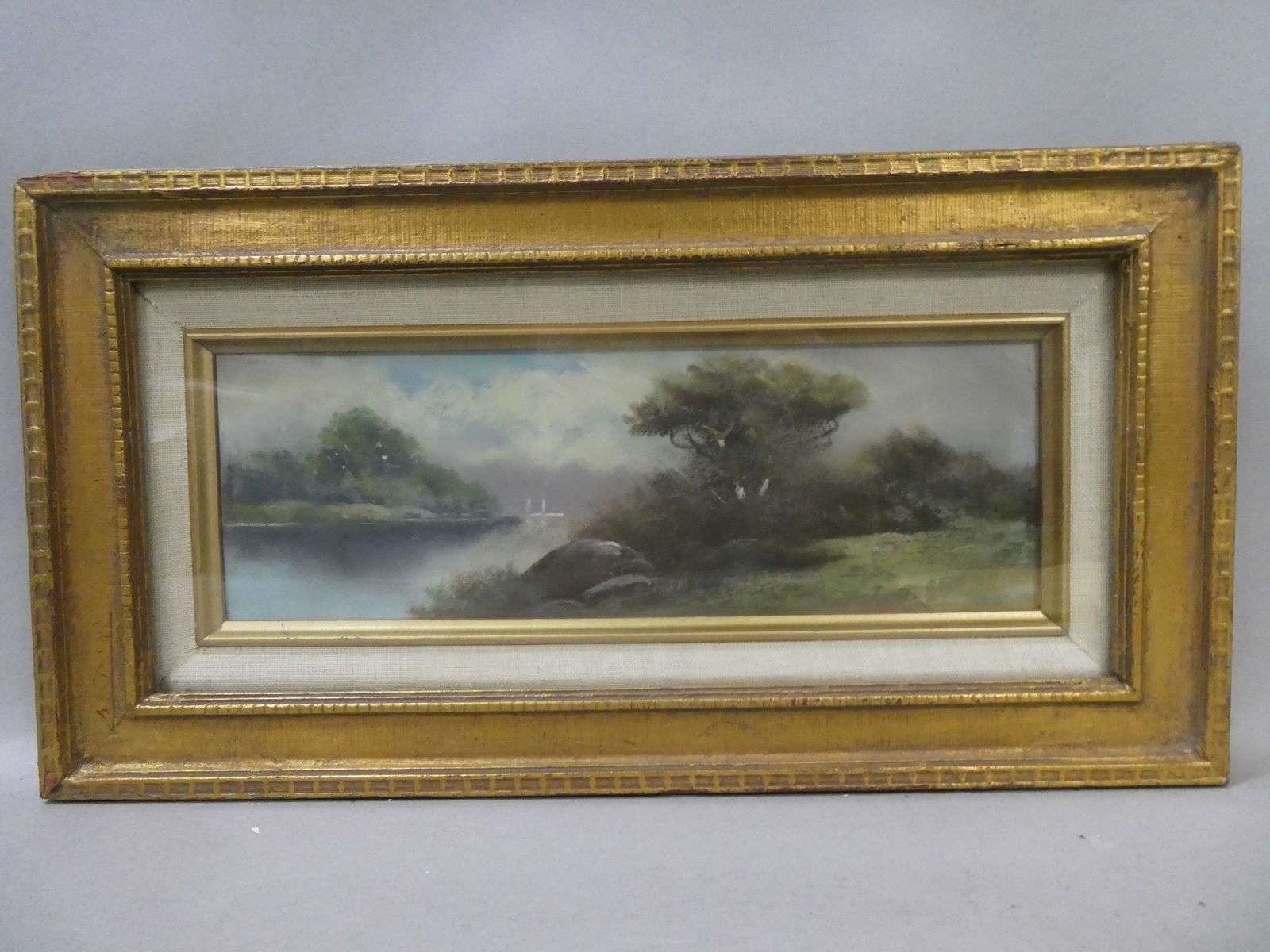 1906 Moran NA National Academy Small Pastel Seashore Painting: 1906 Edward Moran Small Pastel Seashore Painting framed under glass. Signed lower right Moran NA (National Academy?) 1906.. Measurements in inches: 16 1/2 x 9, image: 14 x 6 Condition:Good with no pro