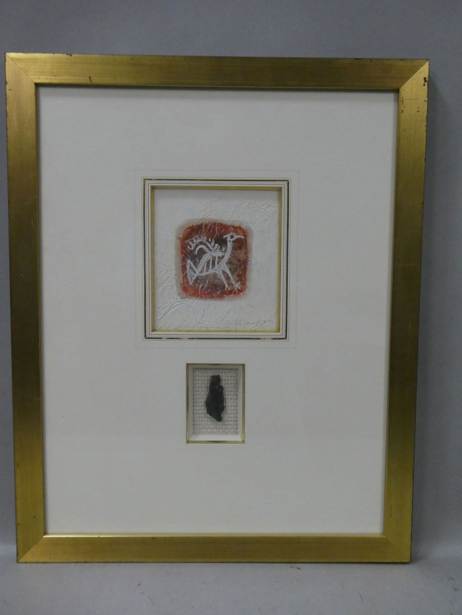 1982 Orville Carroll Sante Fe Bird Watercolor w/ Real Flint Piece (1 of 9)