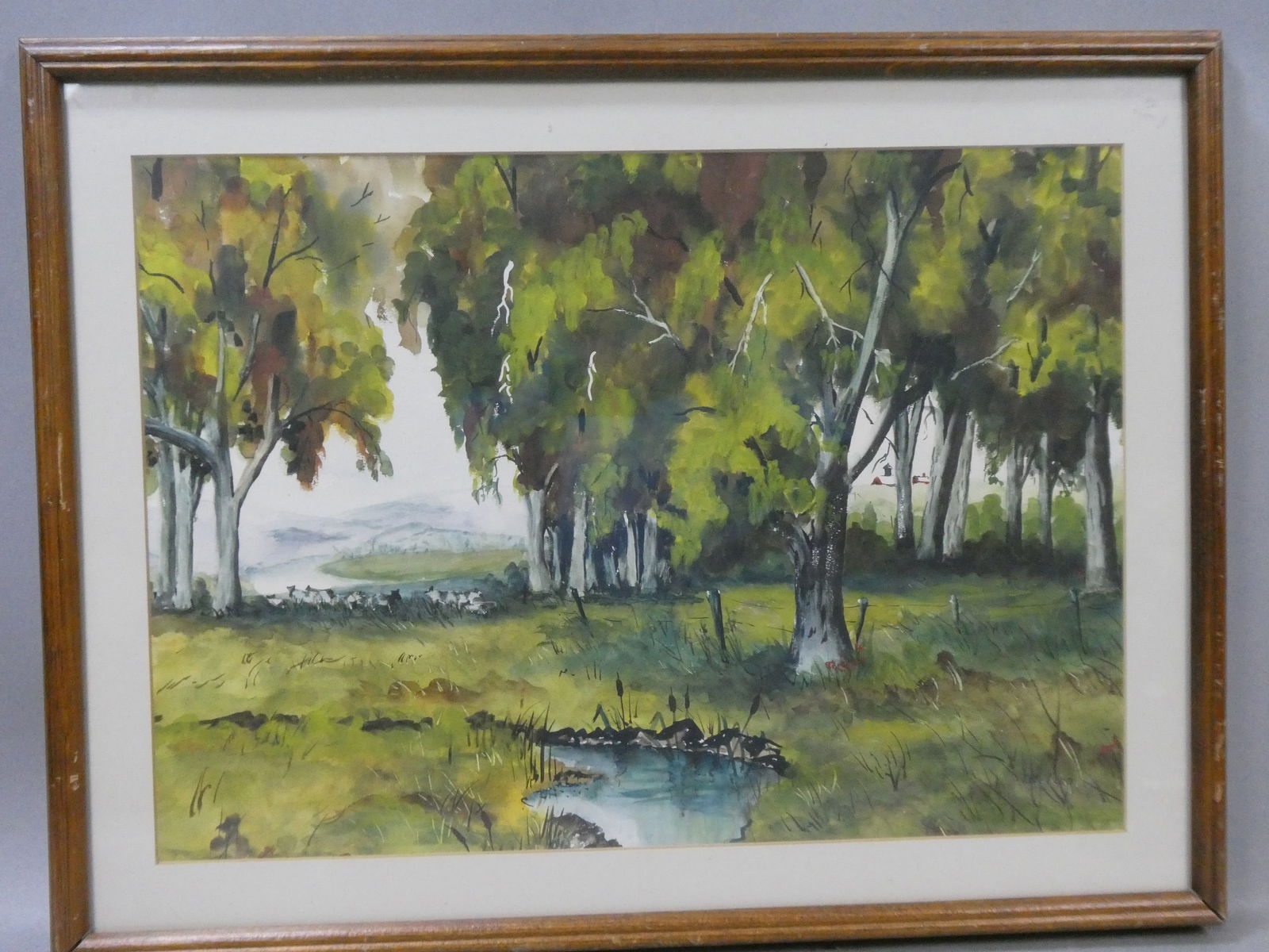 Vintage Signed V Nelson Pond in Forest Watercolor Painting (1 of 15)