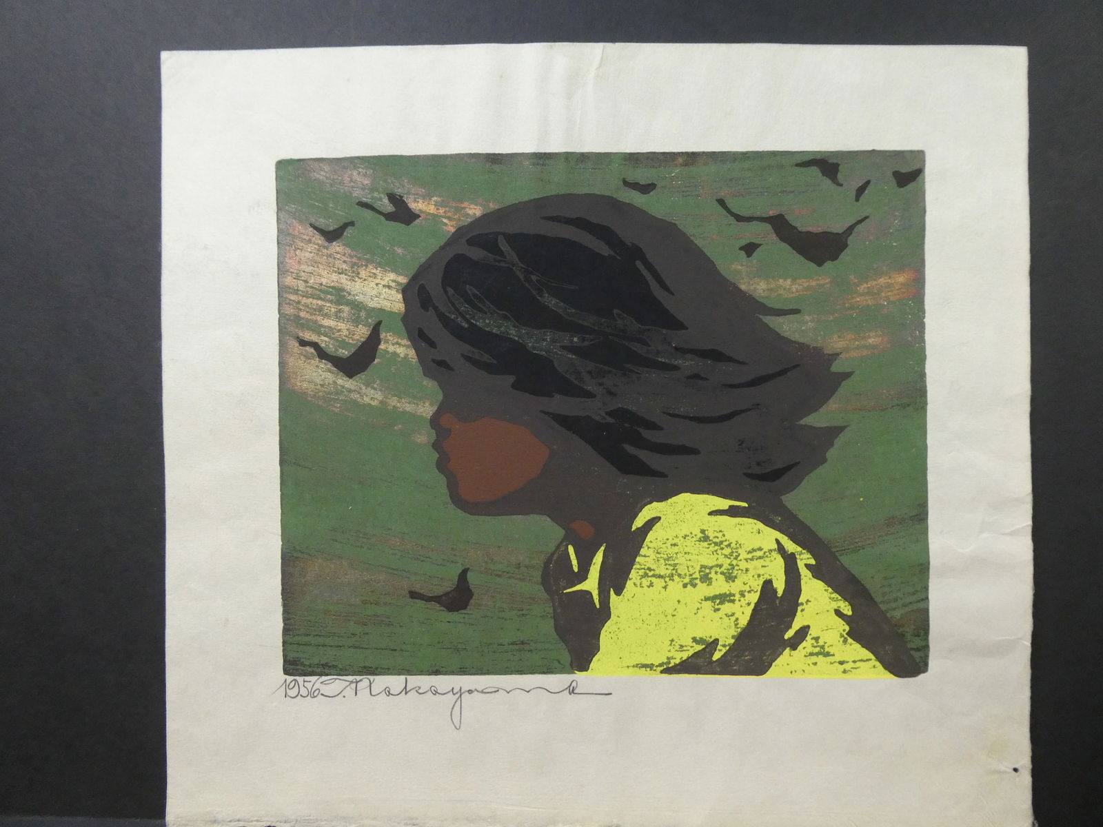 1964 Tadashi Nakayama Japanese Woodblock Print Boy w/ Birds (1 of 8)
